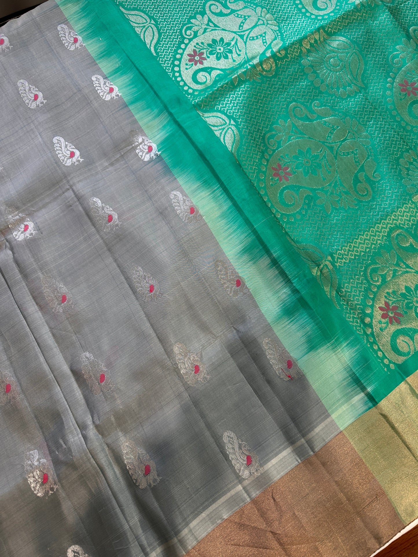Grey Green Pure Uppada Saree