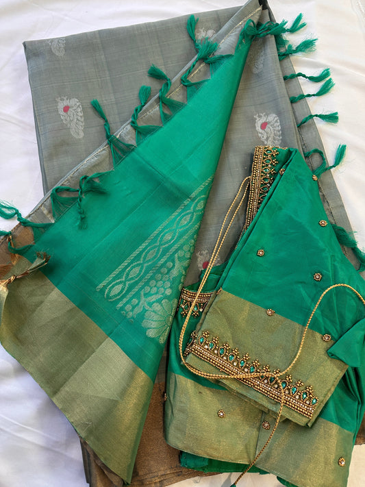 Grey Green Pure Uppada Saree