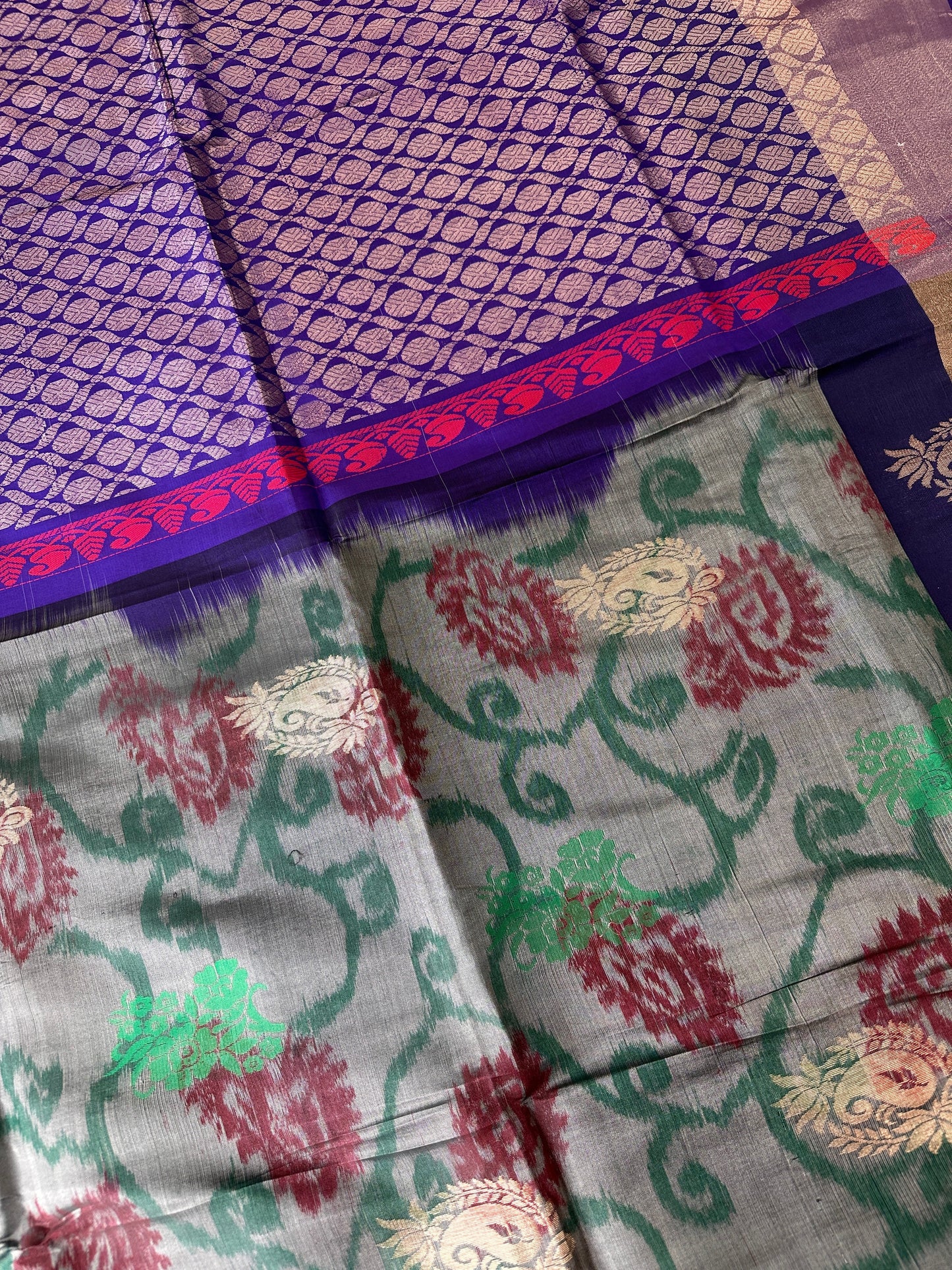 Grey Pochampally Soft Silk Saree