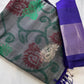 Grey Pochampally Soft Silk Saree
