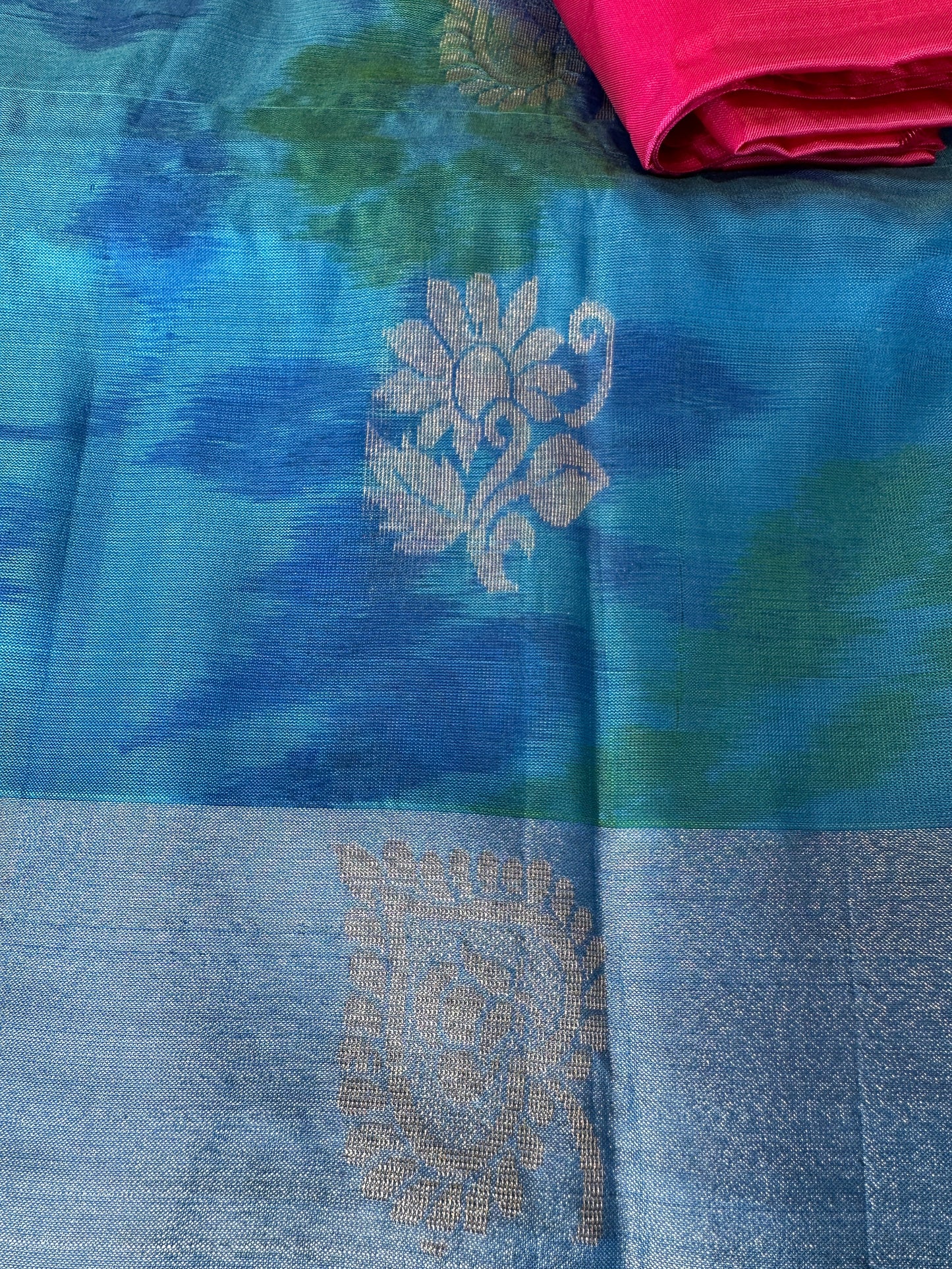 Blue Pink Pochampally Soft Silk Saree