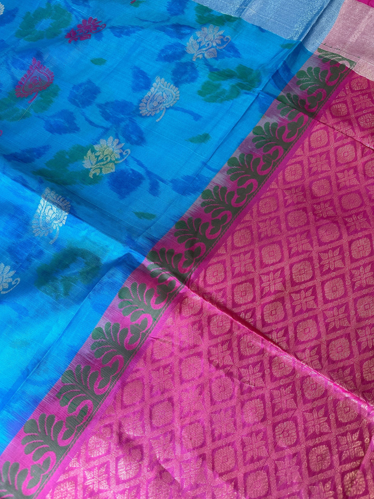 Blue Pink Pochampally Soft Silk Saree