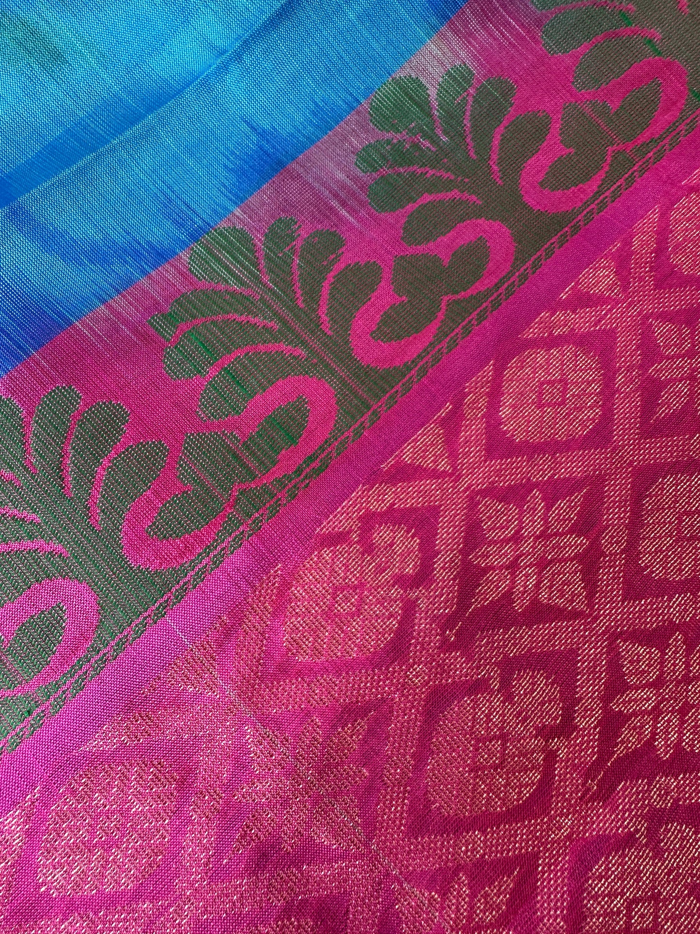 Blue Pink Pochampally Soft Silk Saree