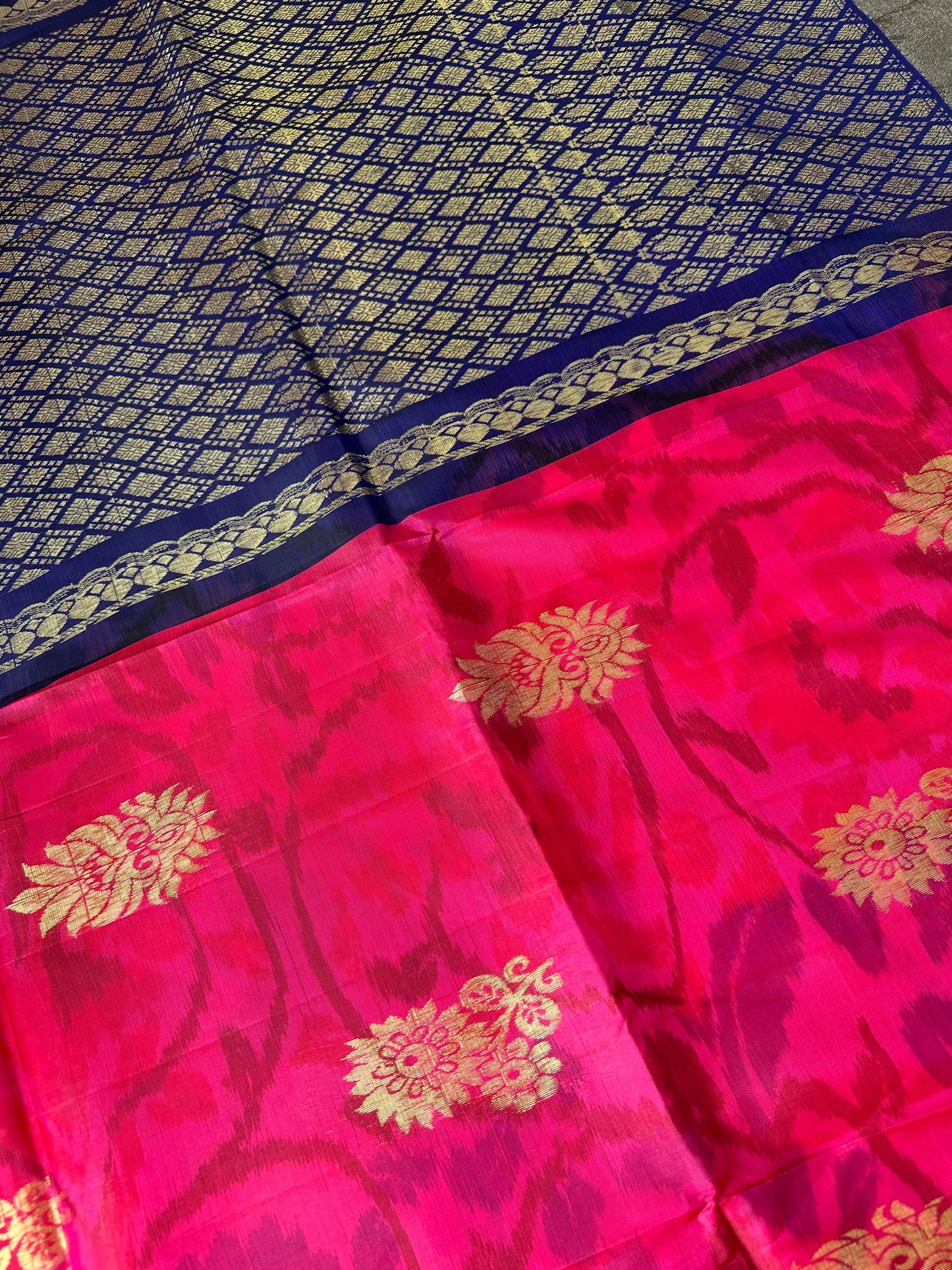 Blue Pink Pochampally Soft Silk Saree
