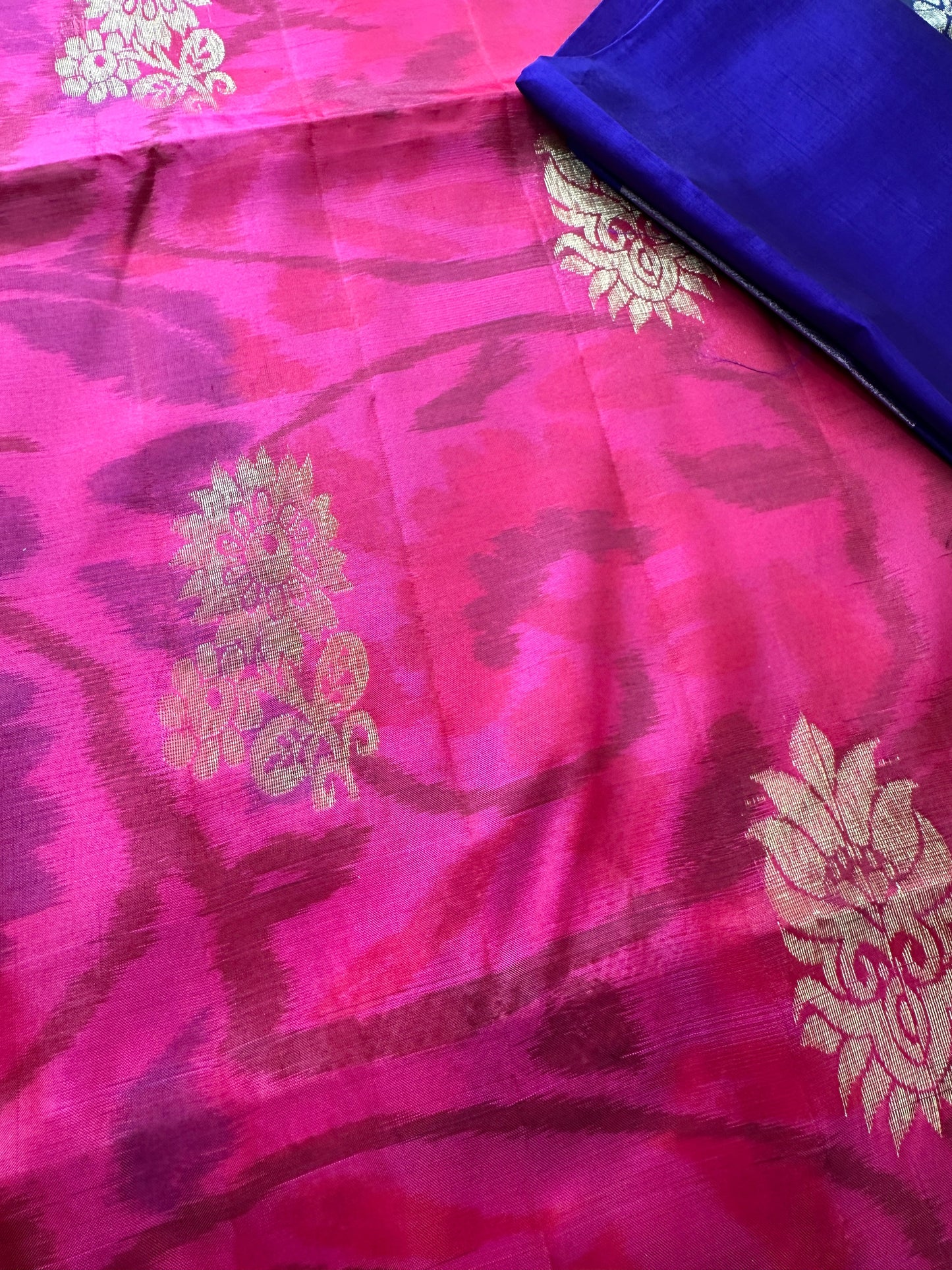 Blue Pink Pochampally Soft Silk Saree