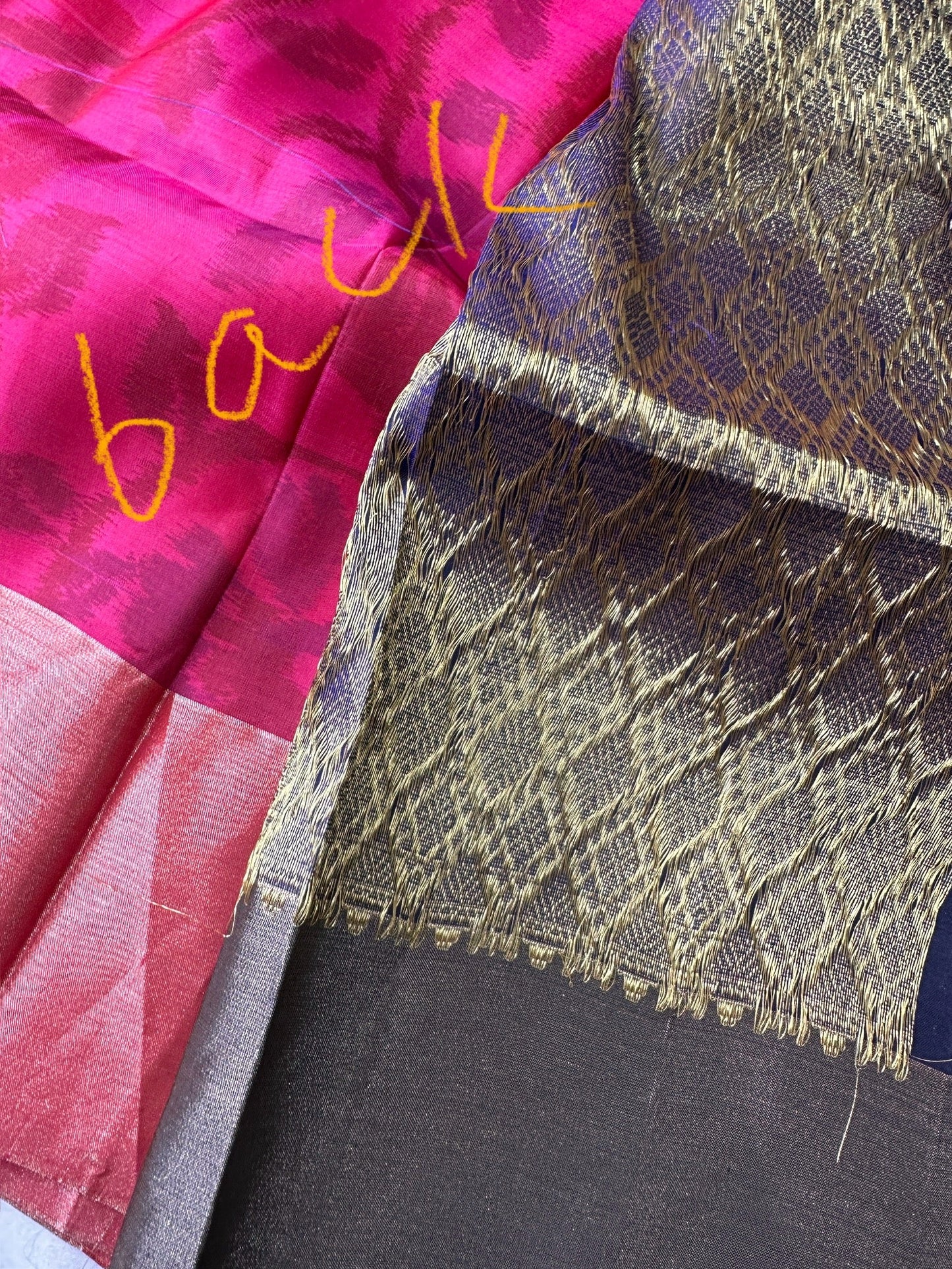 Blue Pink Pochampally Soft Silk Saree