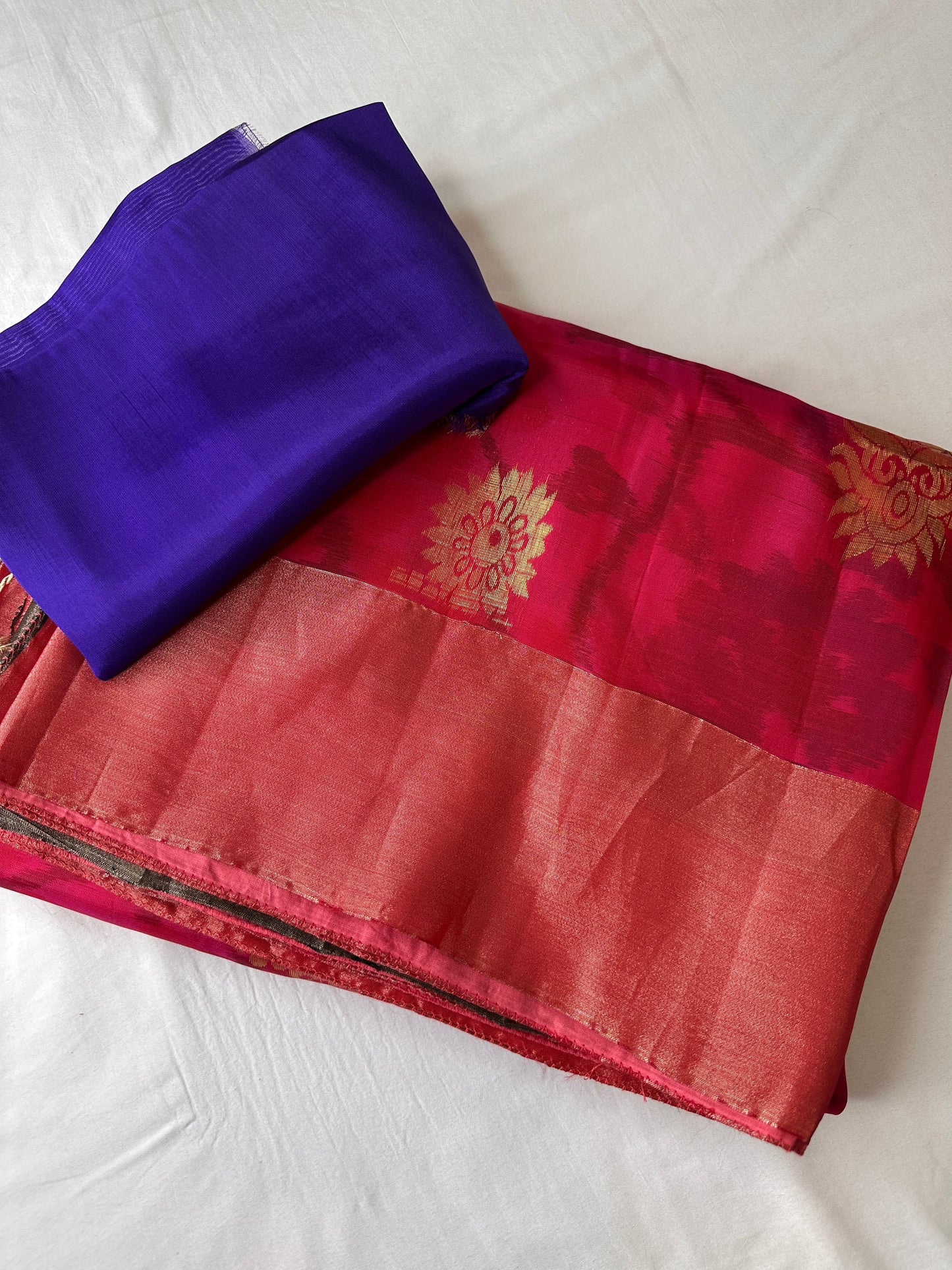 Blue Pink Pochampally Soft Silk Saree