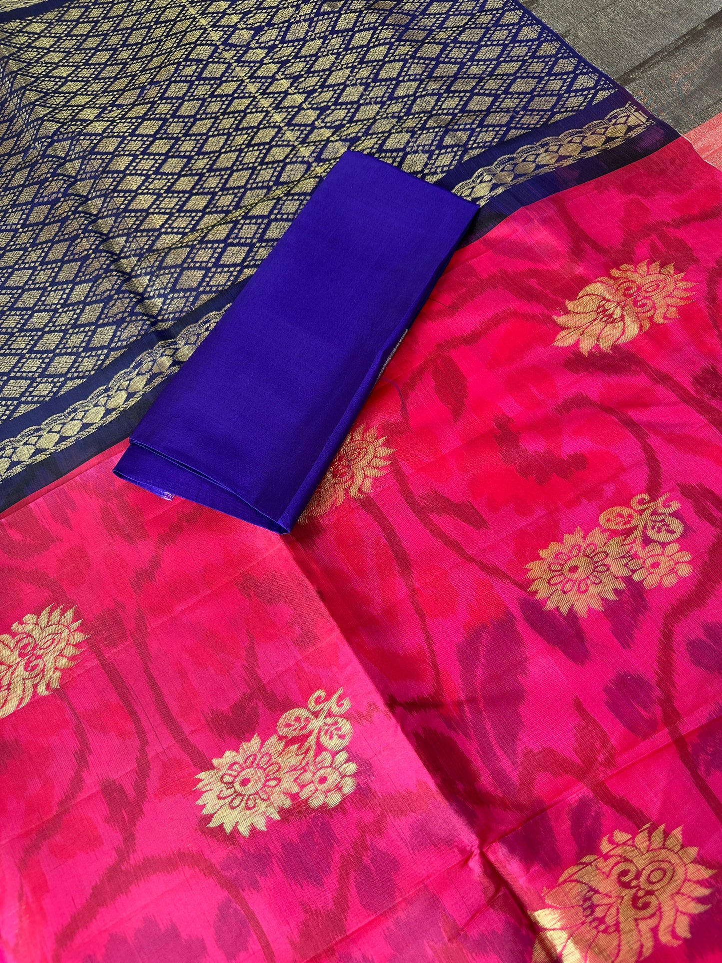 Blue Pink Pochampally Soft Silk Saree