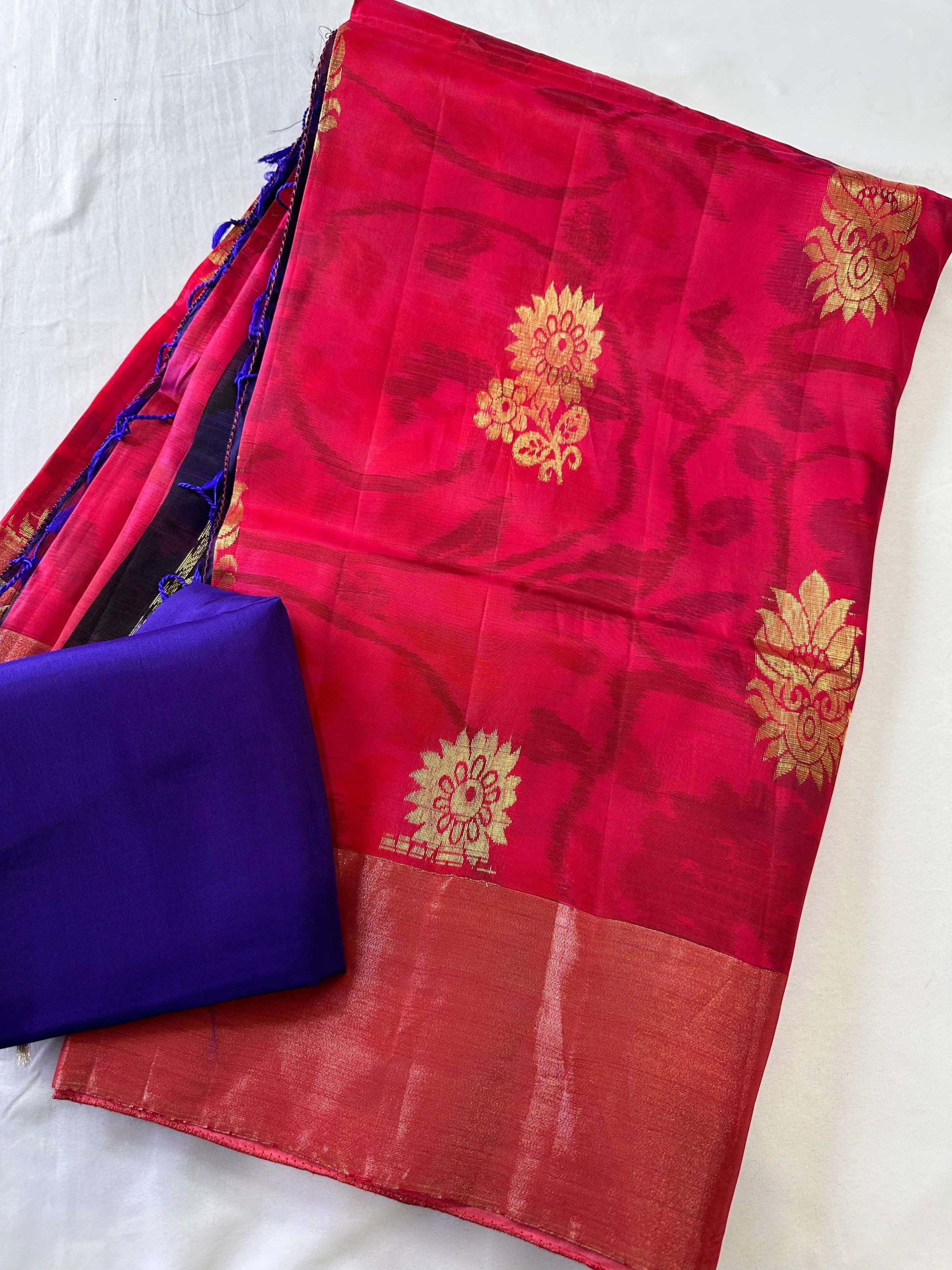 Blue Pink Pochampally Soft Silk Saree