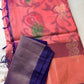 Peachish Pink Pochampally Soft Silk Saree