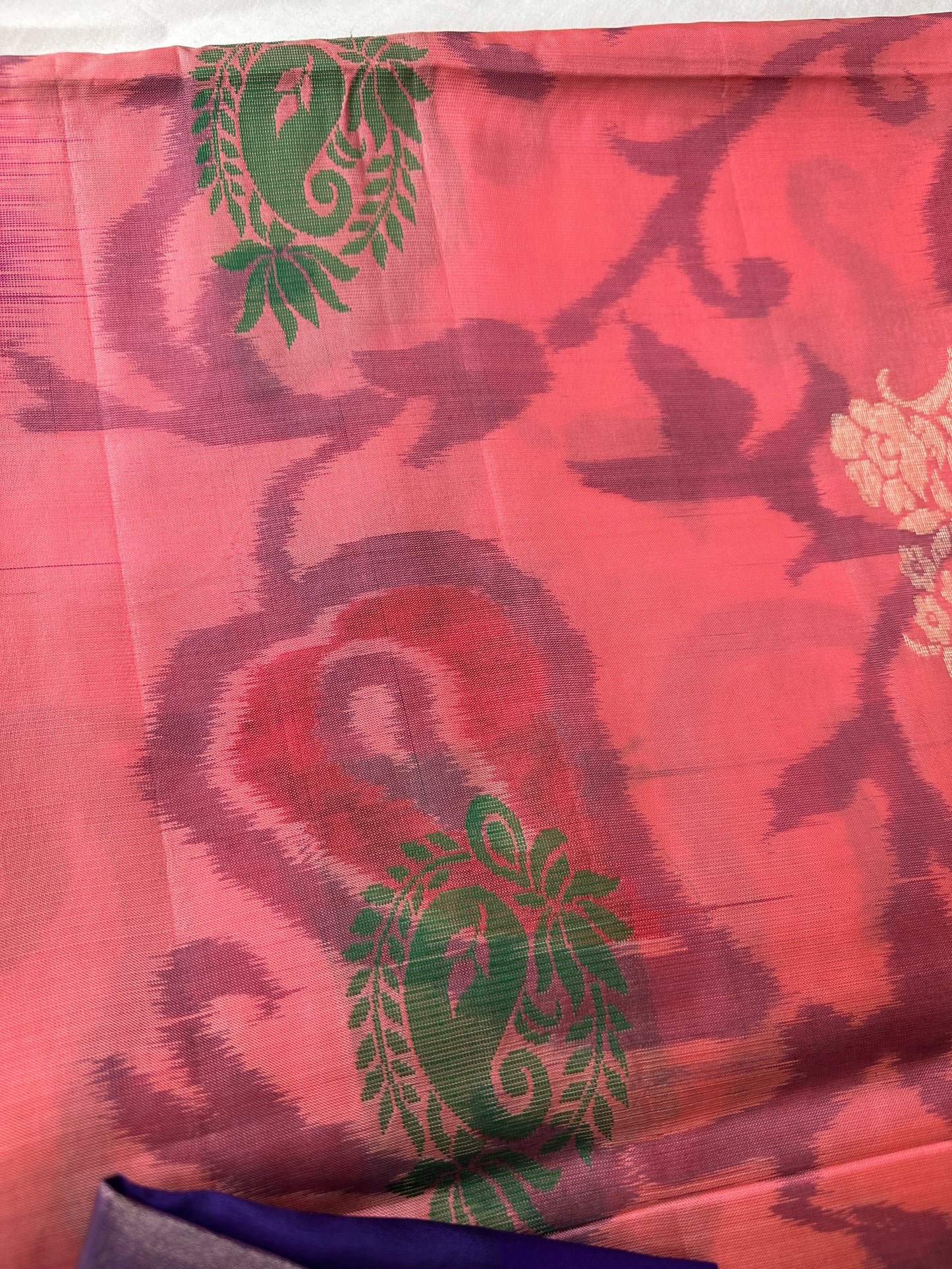 Peachish Pink Pochampally Soft Silk Saree