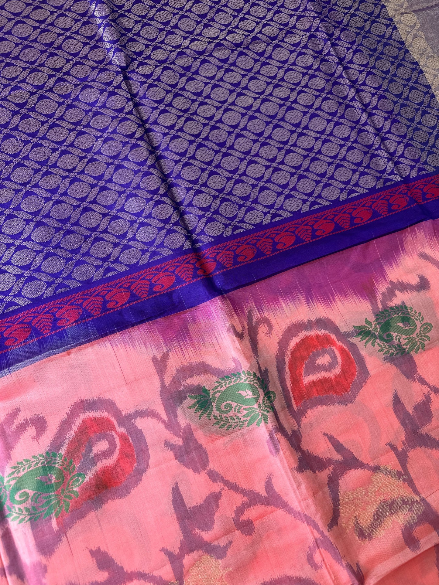 Peachish Pink Pochampally Soft Silk Saree