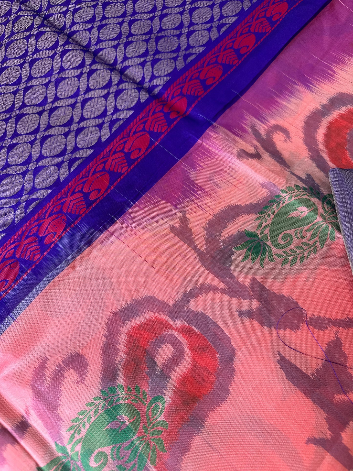 Peachish Pink Pochampally Soft Silk Saree
