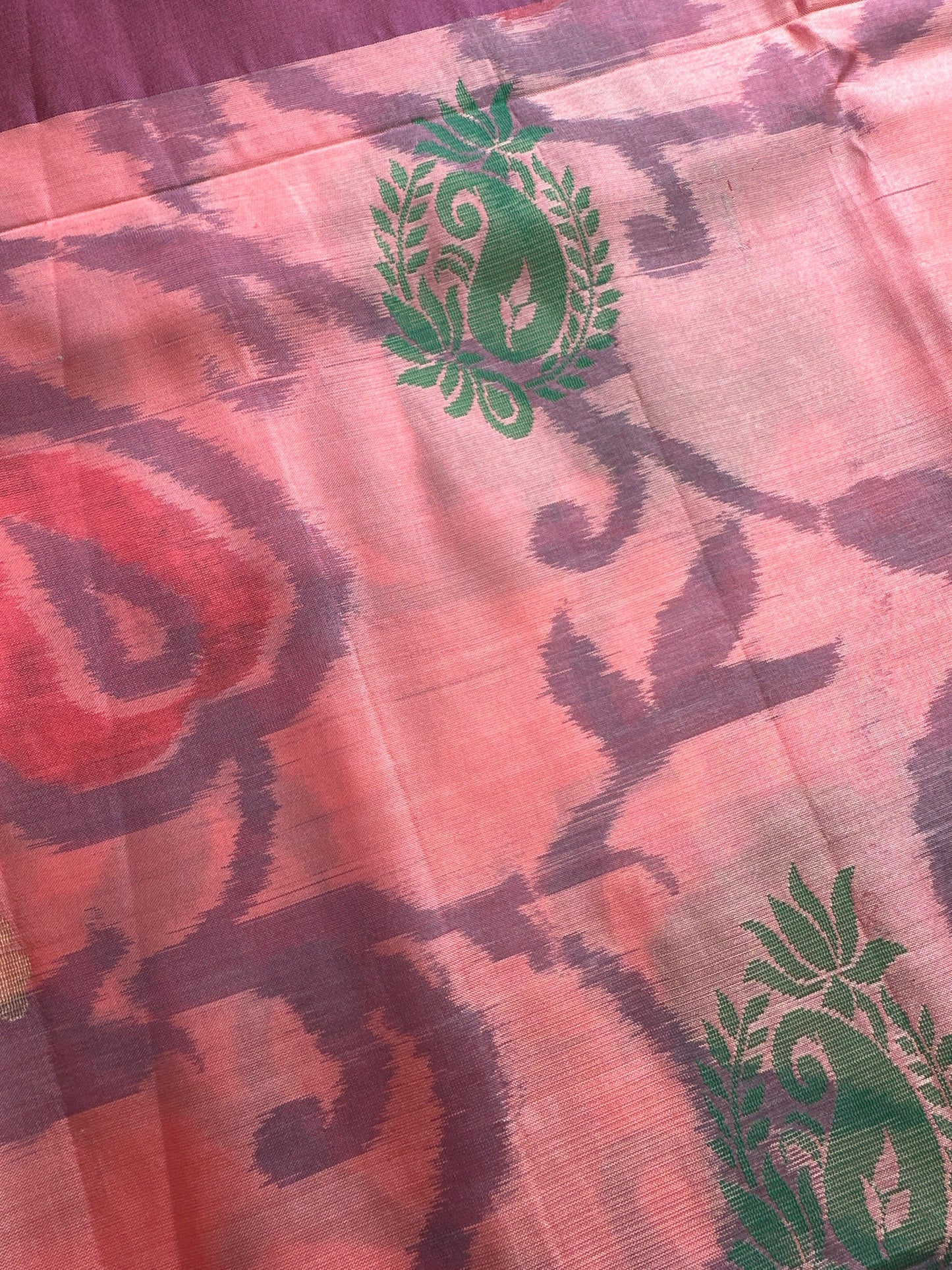 Peachish Pink Pochampally Soft Silk Saree