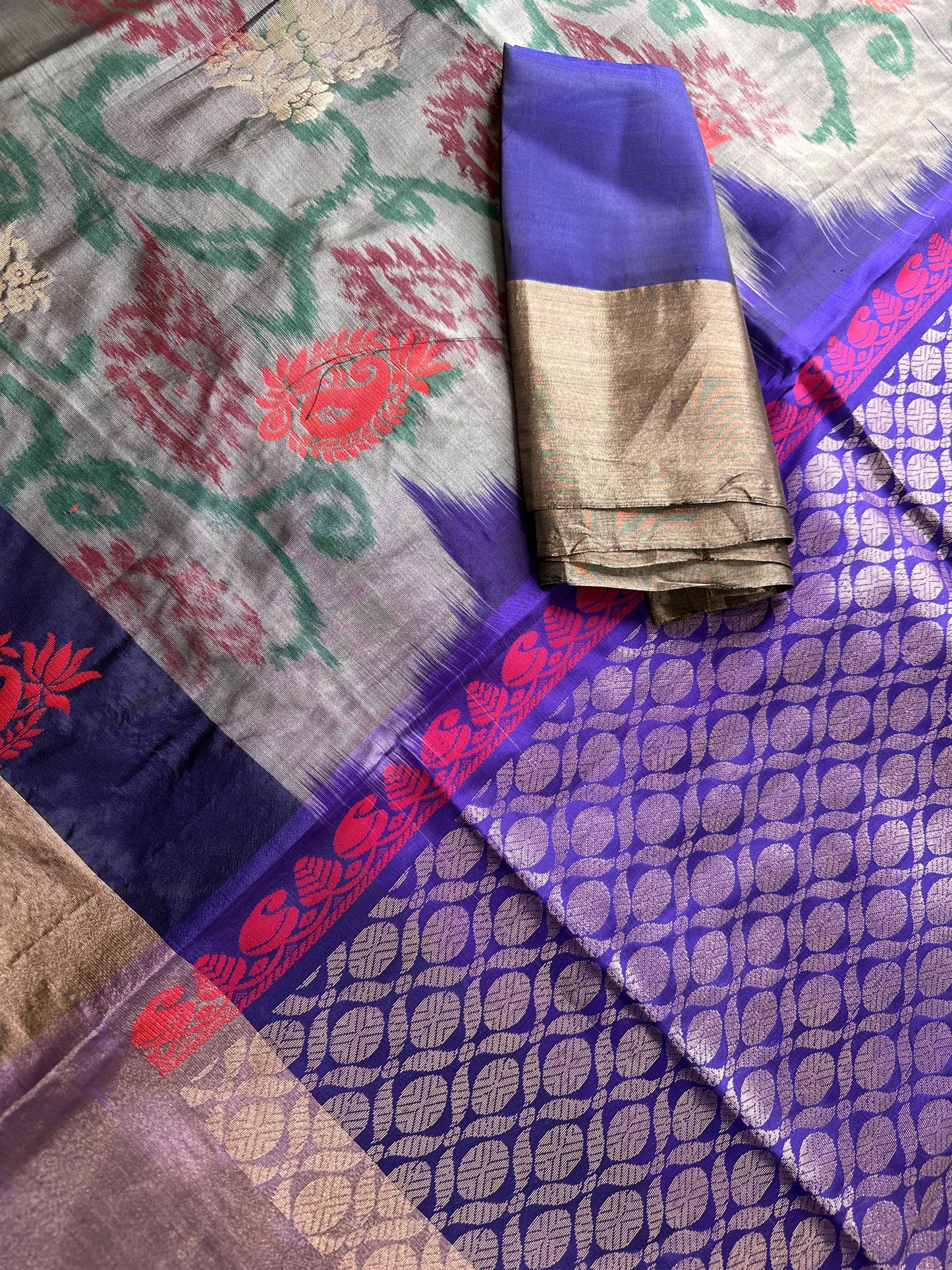Grey Pochampally Soft Silk Saree