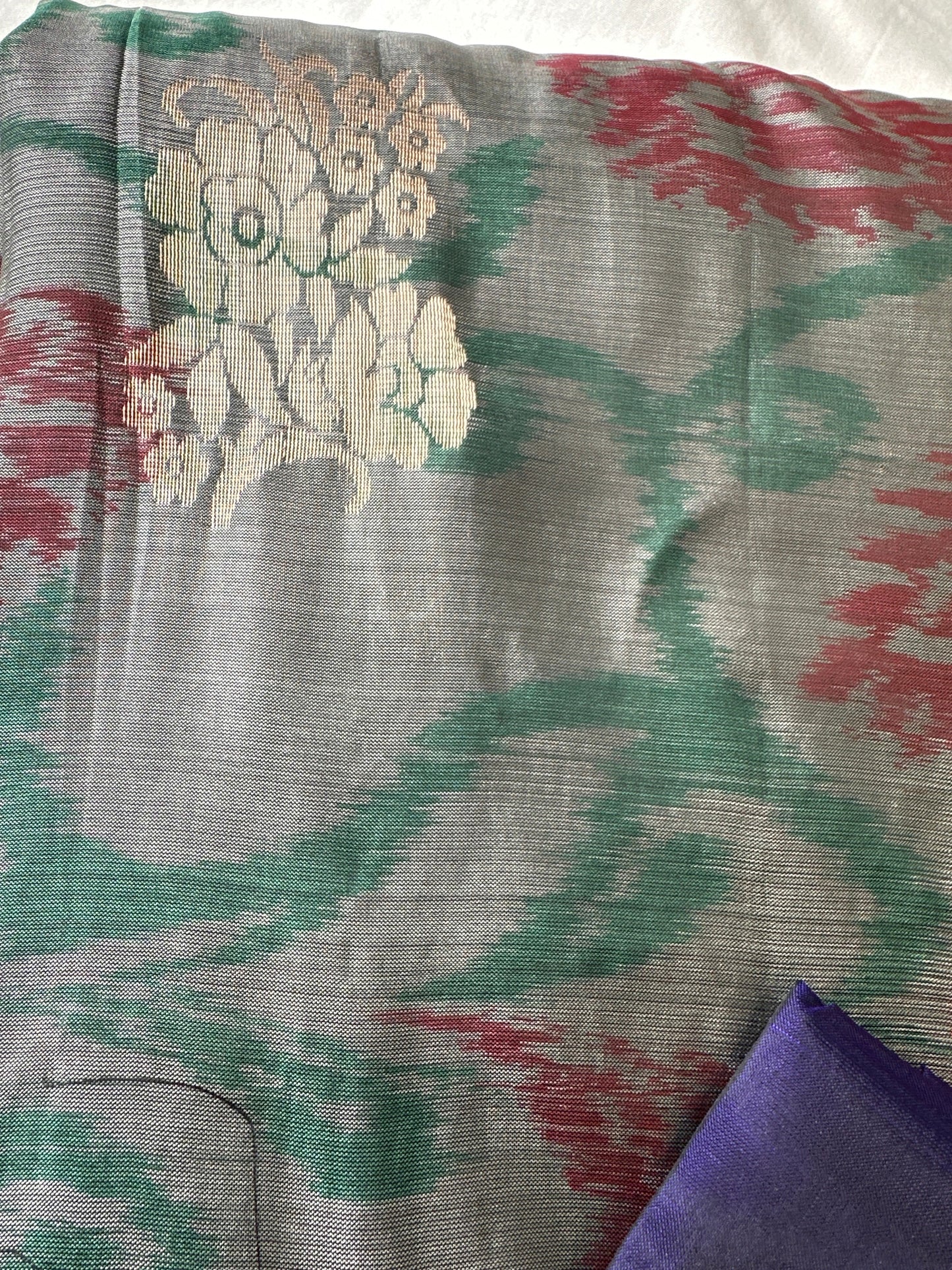 Grey Pochampally Soft Silk Saree