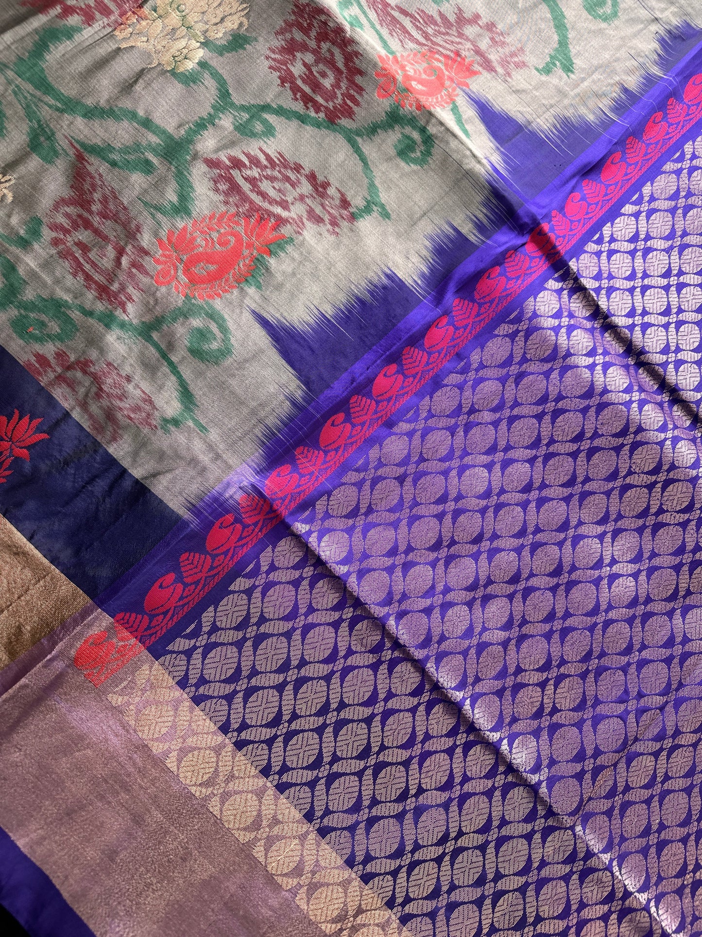 Grey Pochampally Soft Silk Saree