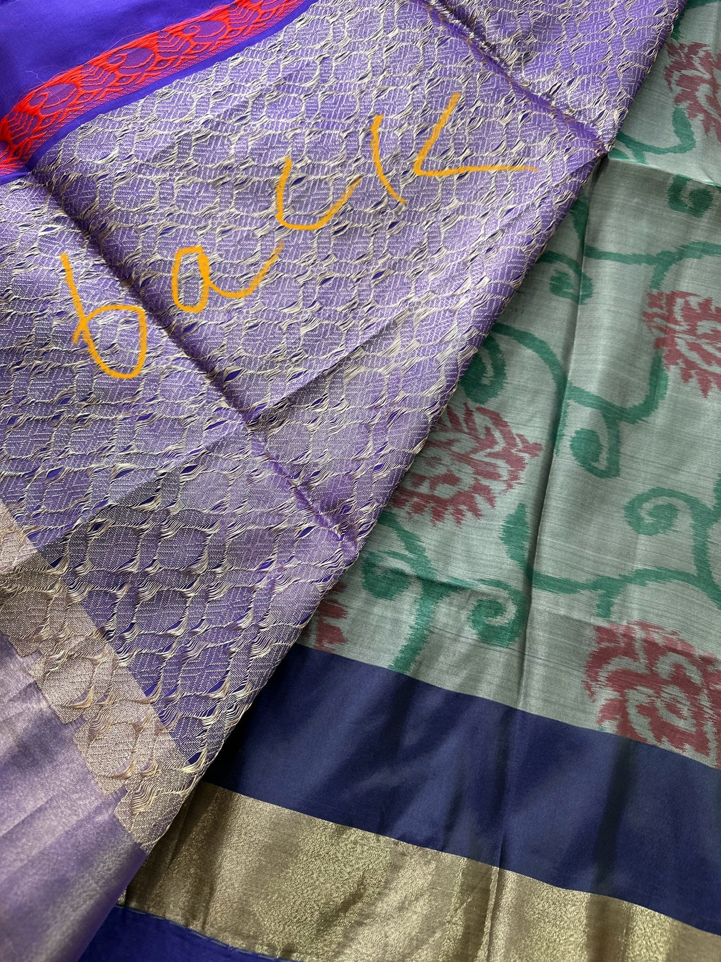 Grey Pochampally Soft Silk Saree