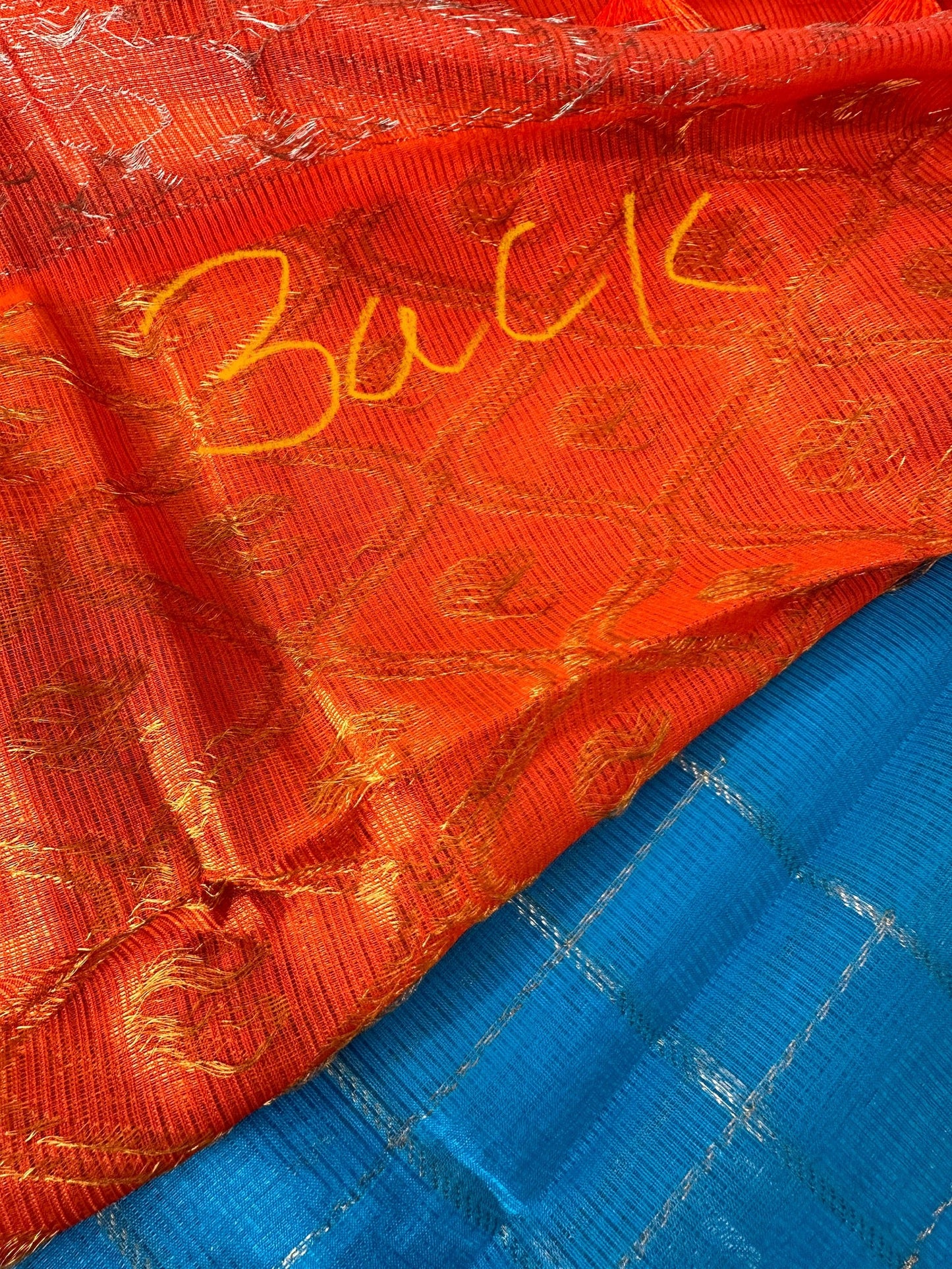 Pure Venkatgiri Blue Orange Saree