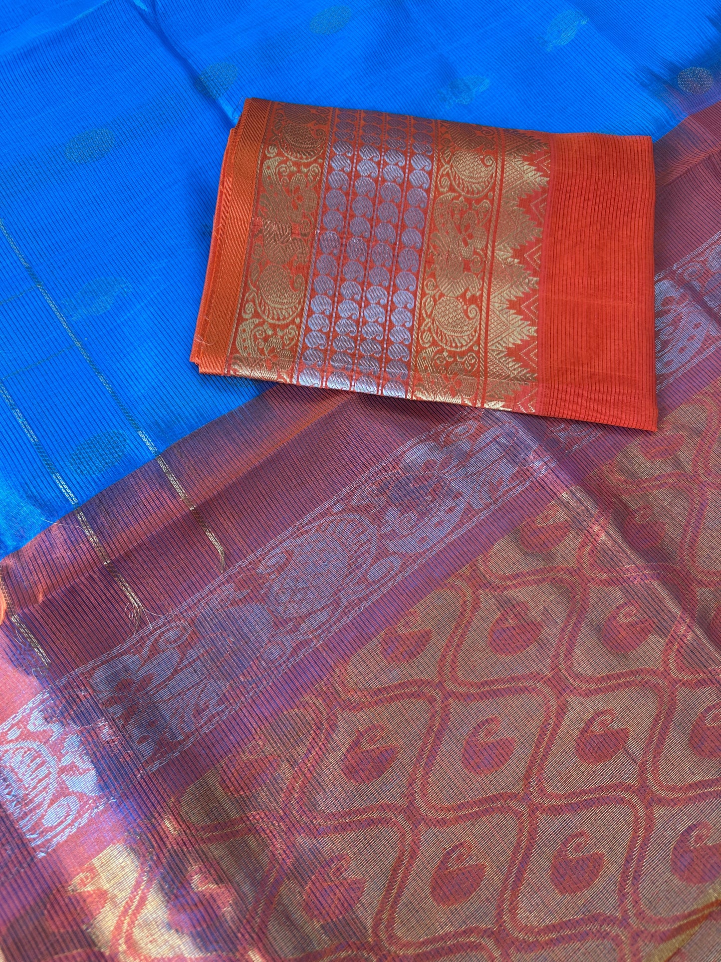 Pure Venkatgiri Blue Orange Saree