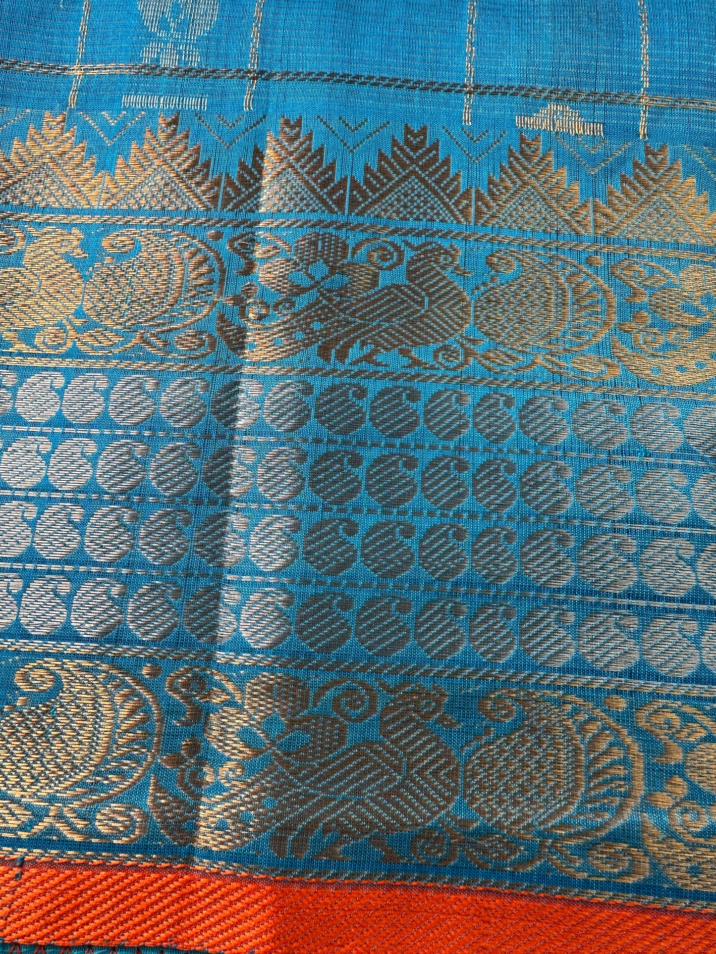 Pure Venkatgiri Blue Orange Saree