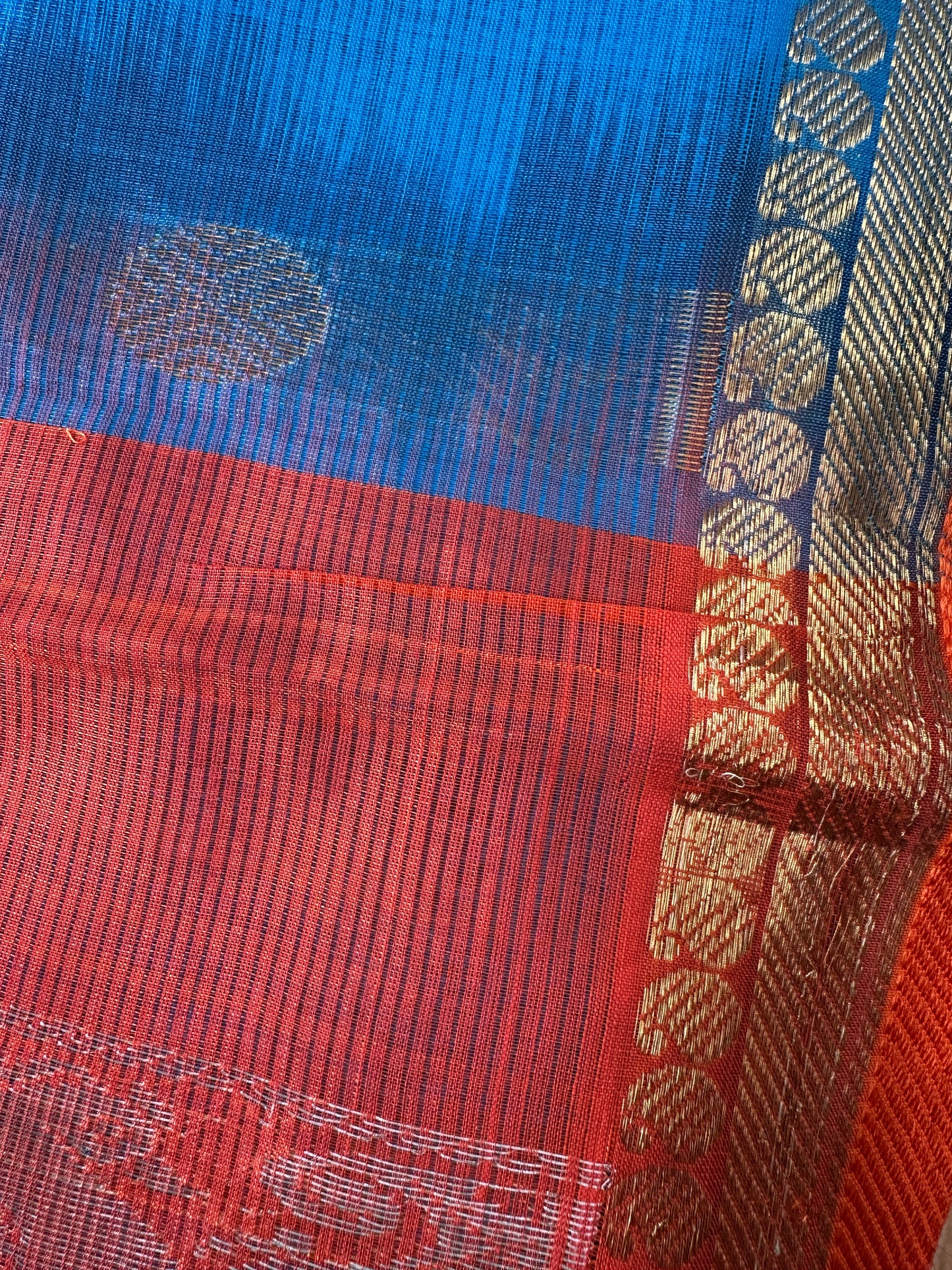 Pure Venkatgiri Blue Orange Saree