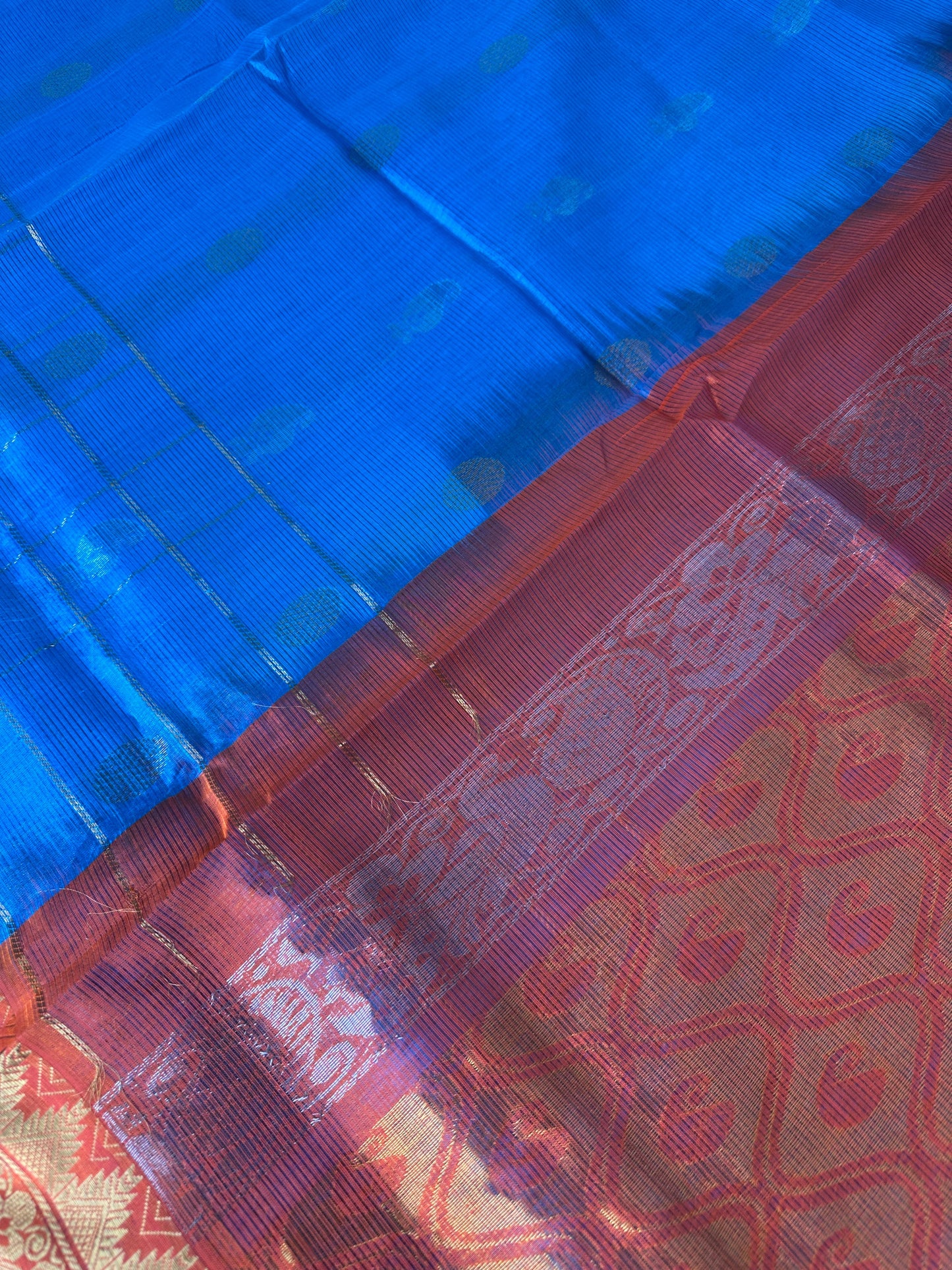Pure Venkatgiri Blue Orange Saree