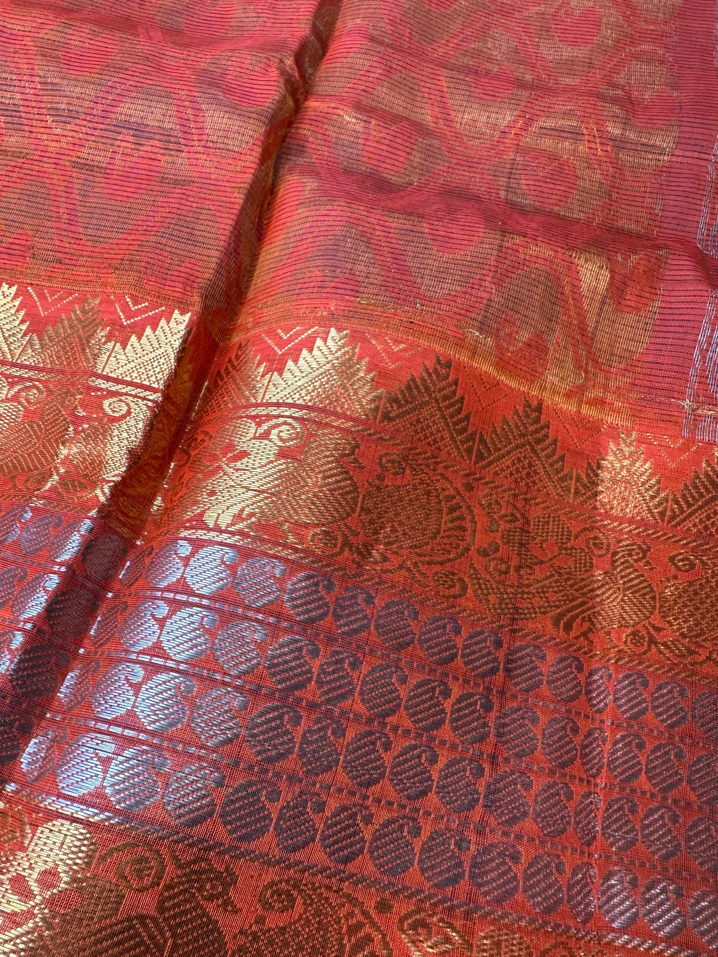 Pure Venkatgiri Blue Orange Saree