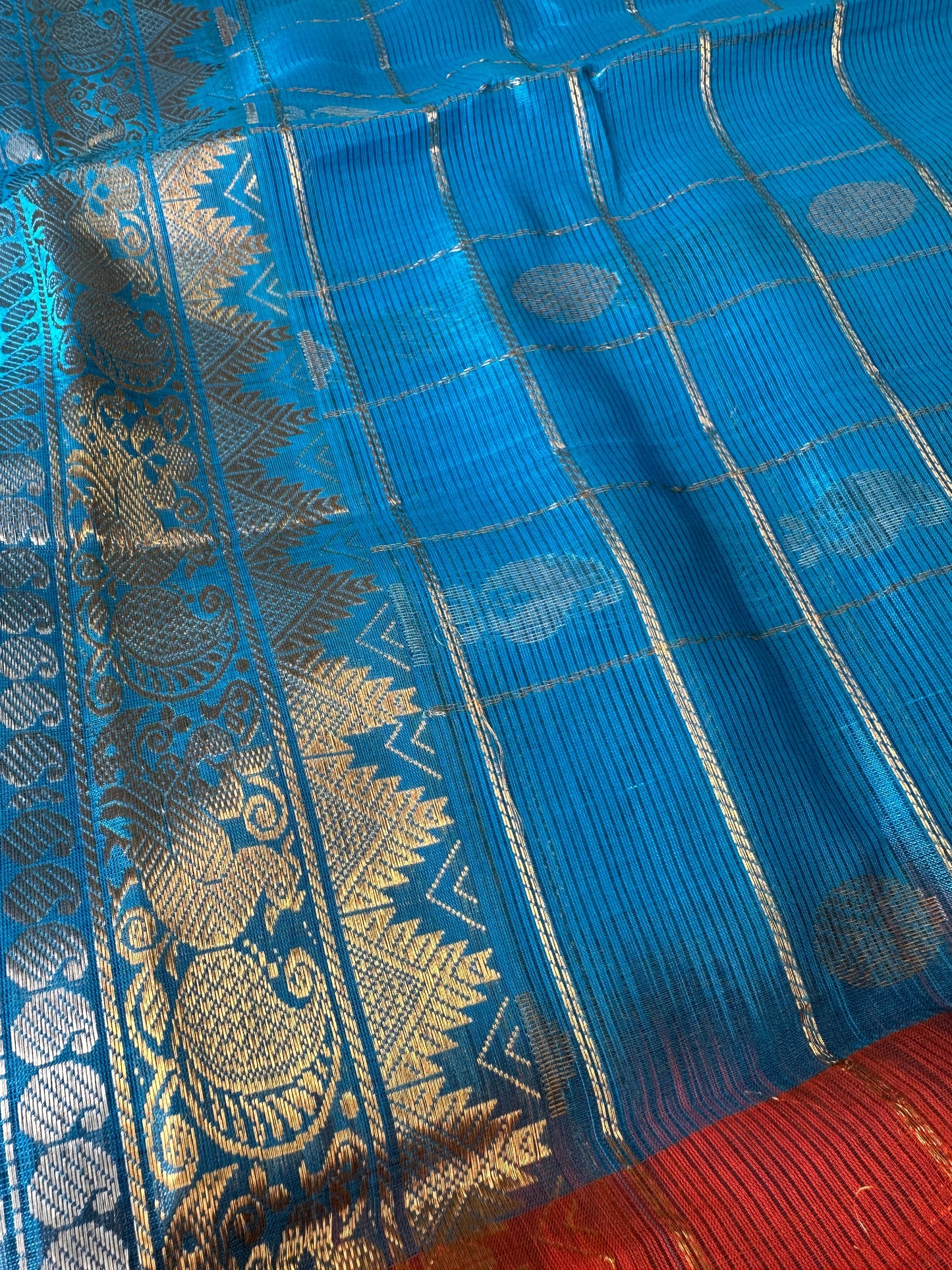 Pure Venkatgiri Blue Orange Saree