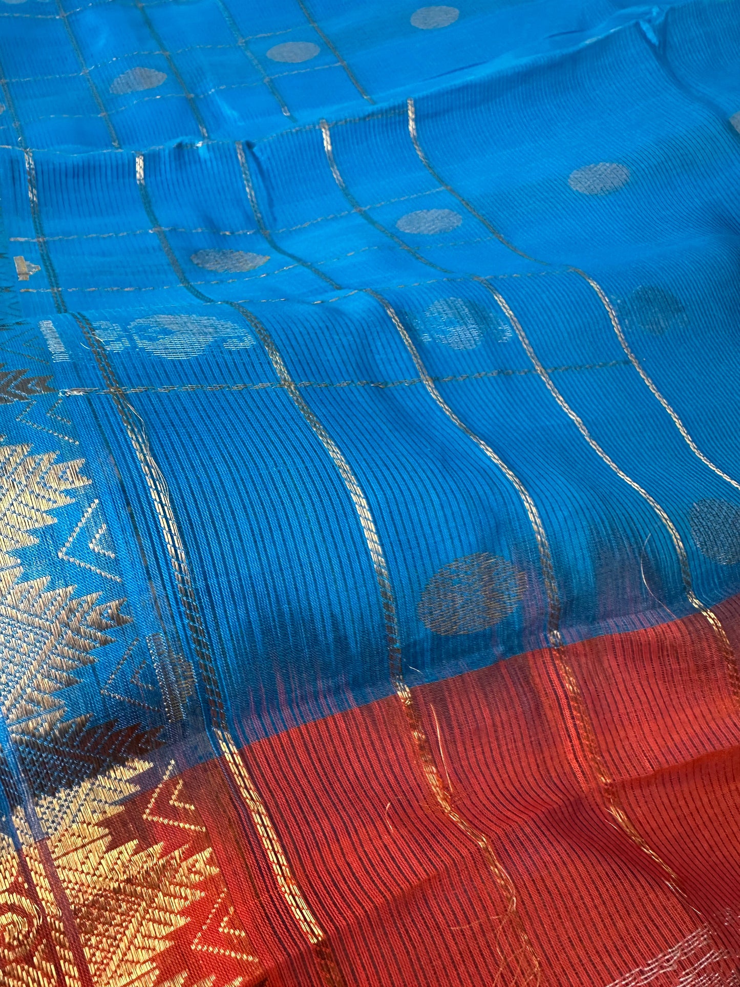 Pure Venkatgiri Blue Orange Saree