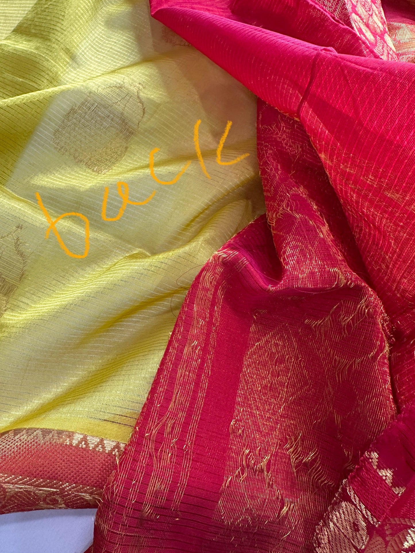 Pure Venkatgiri Yellow Red Saree