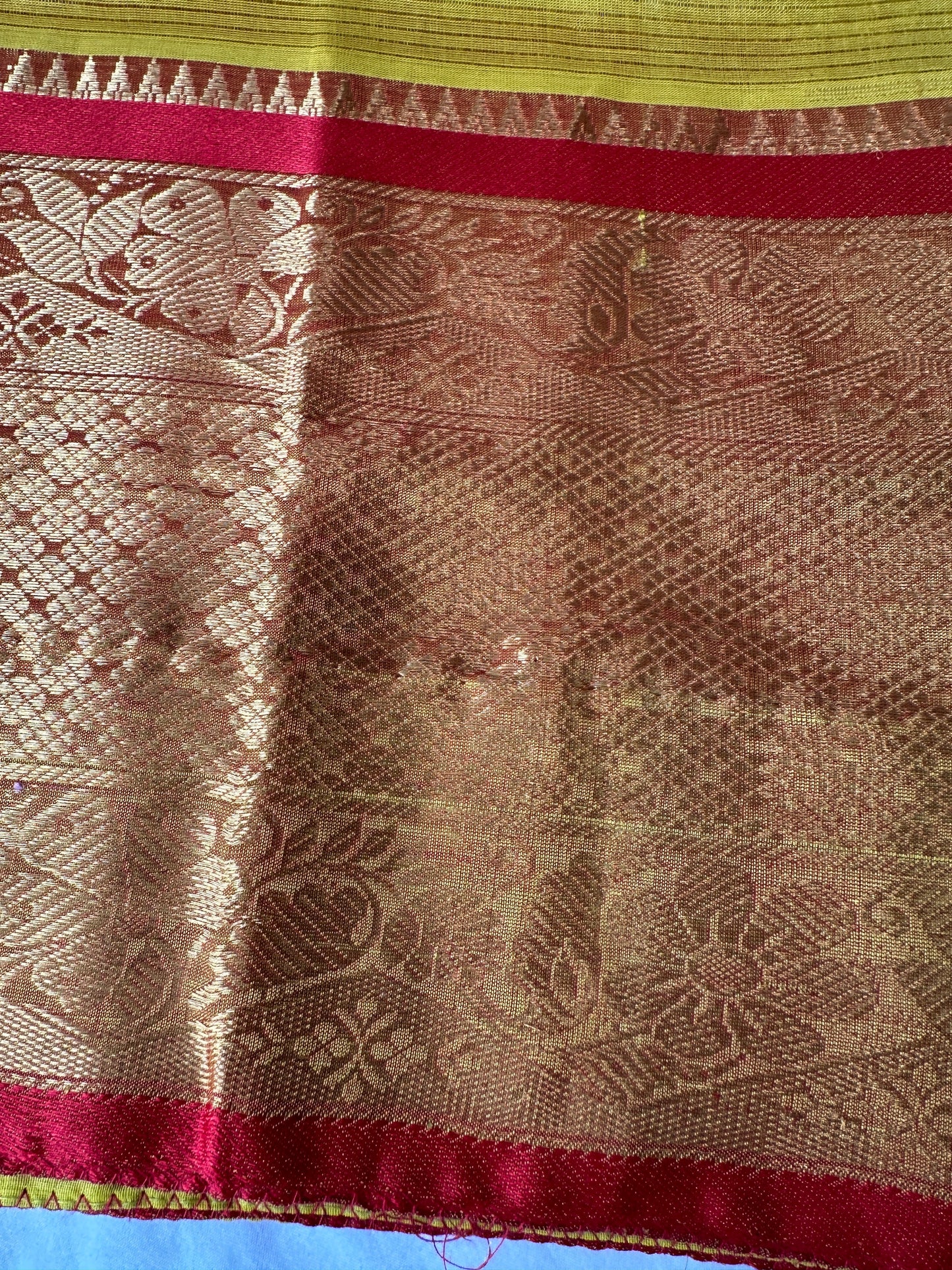 Pure Venkatgiri Yellow Red Saree