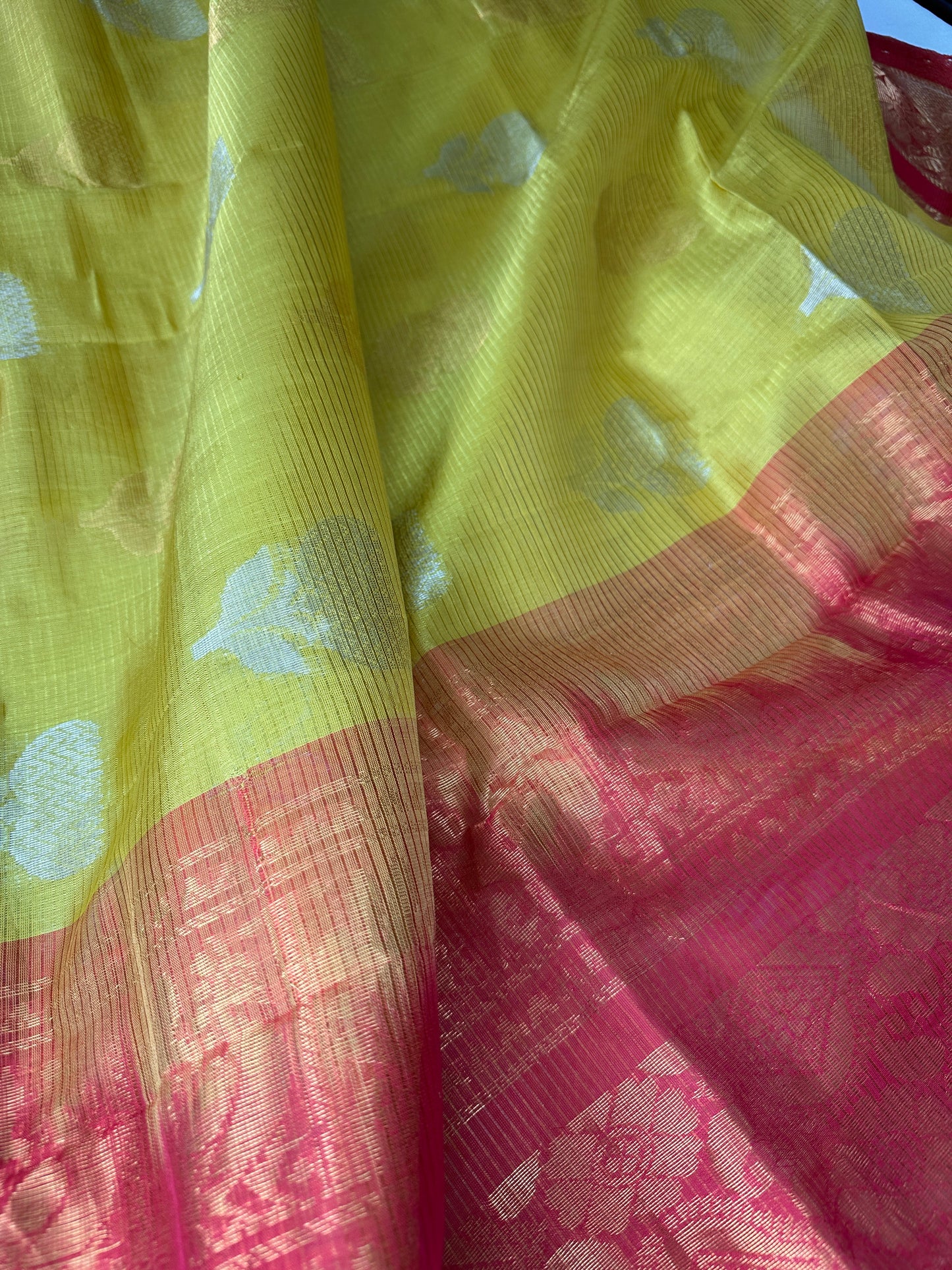 Pure Venkatgiri Yellow Red Saree