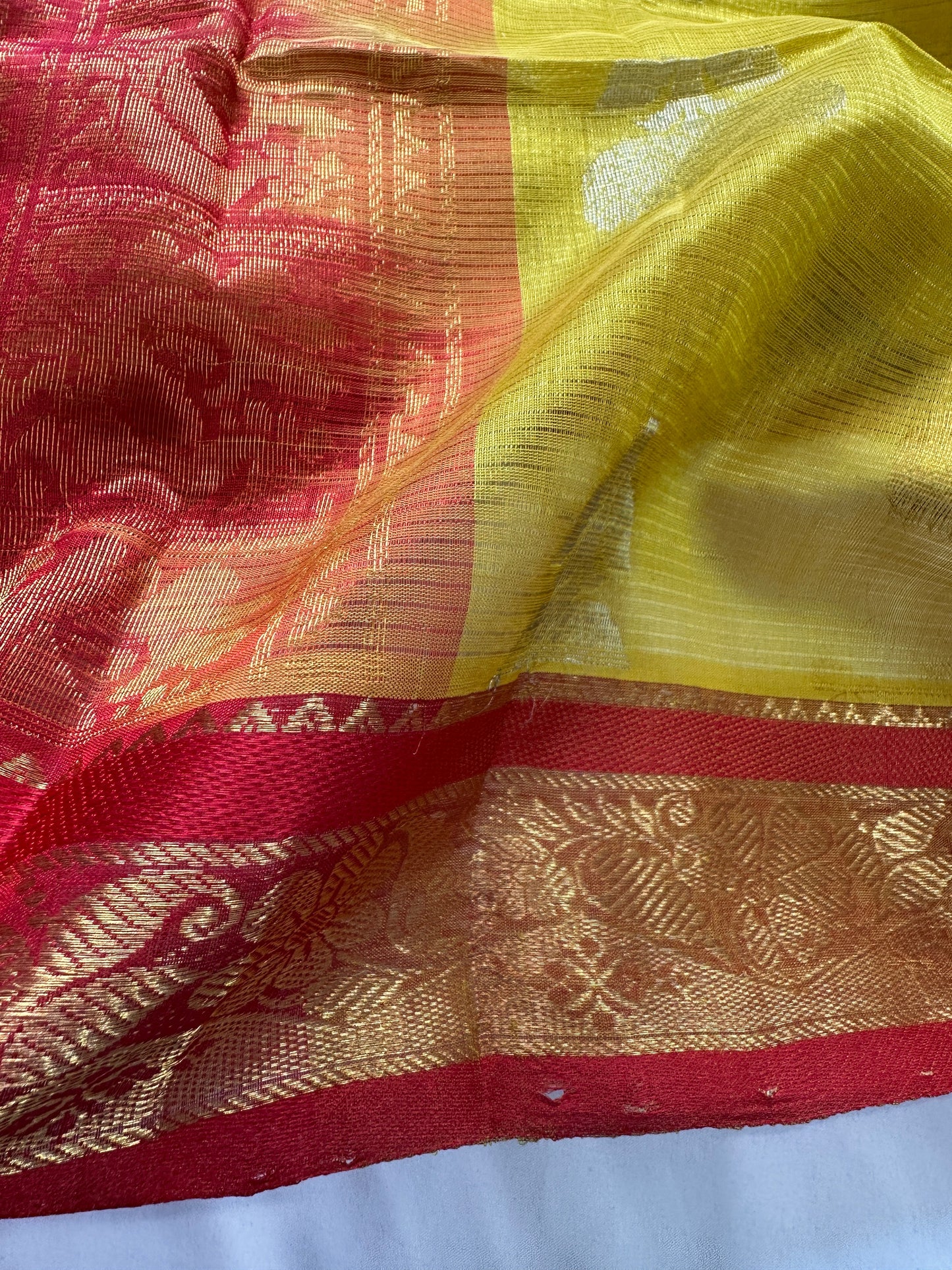 Pure Venkatgiri Yellow Red Saree