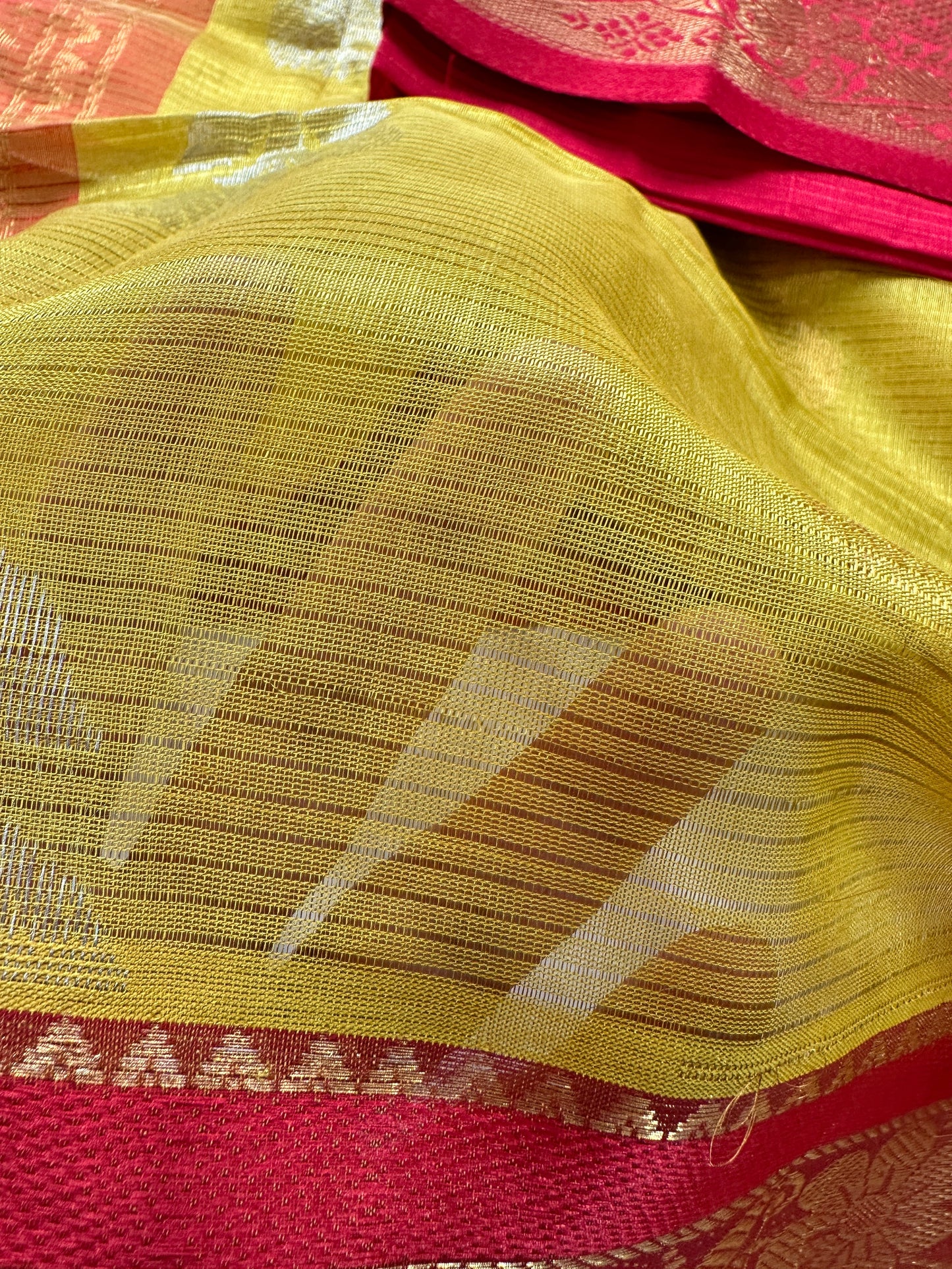 Pure Venkatgiri Yellow Red Saree
