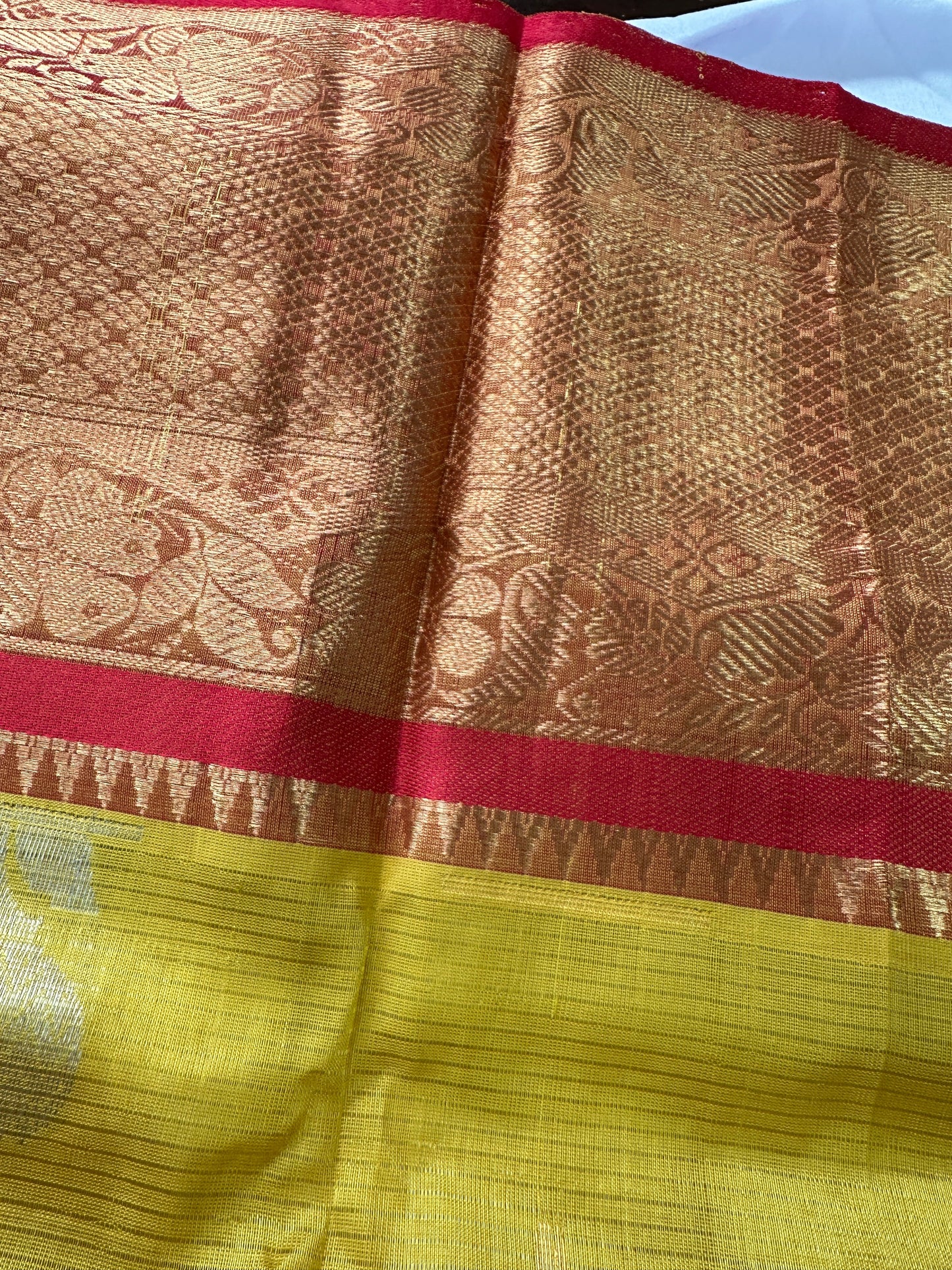 Pure Venkatgiri Yellow Red Saree