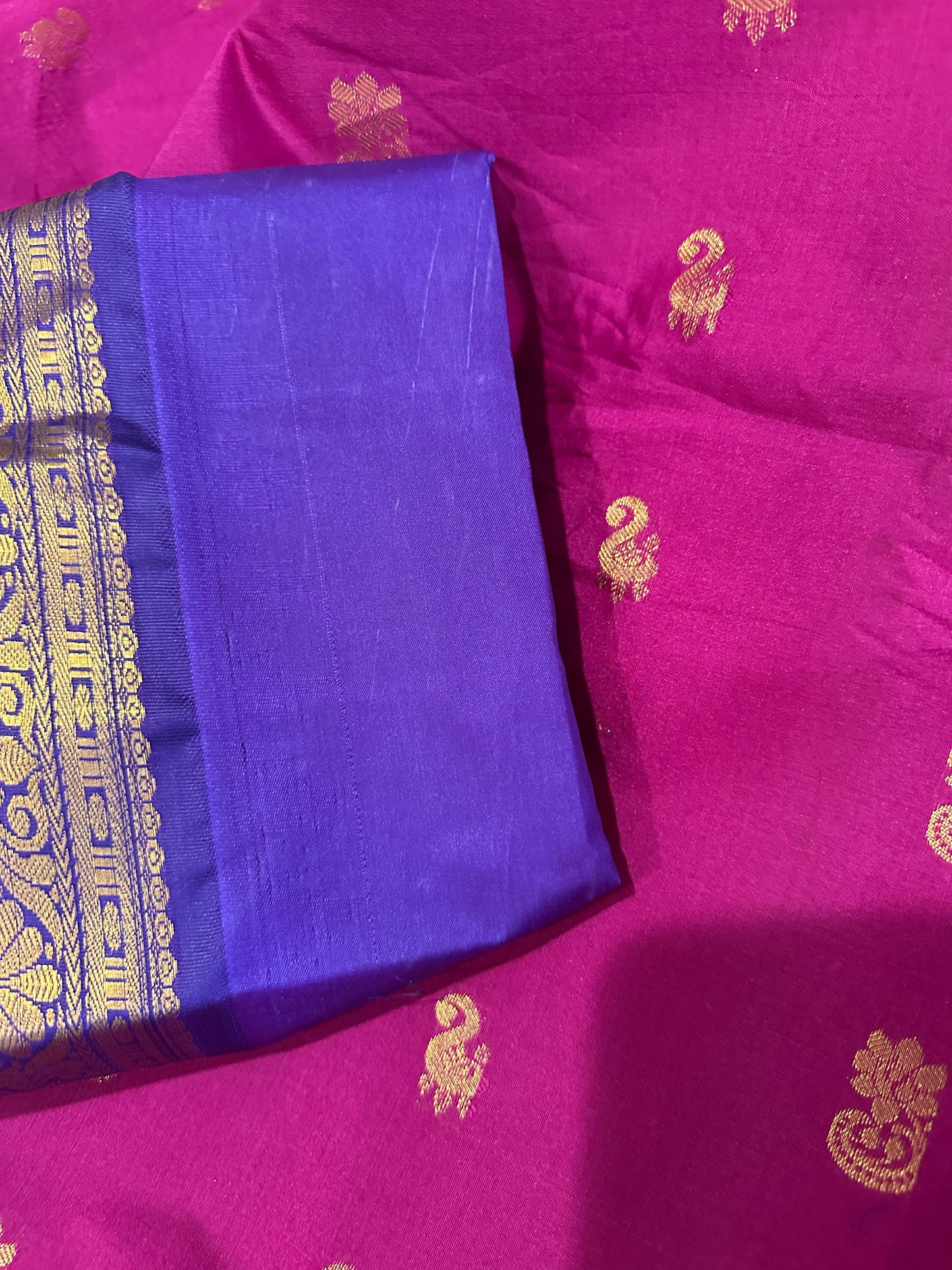 Pure Gadwal Pink and Blue Saree