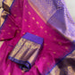 Pure Gadwal Pink and Blue Saree