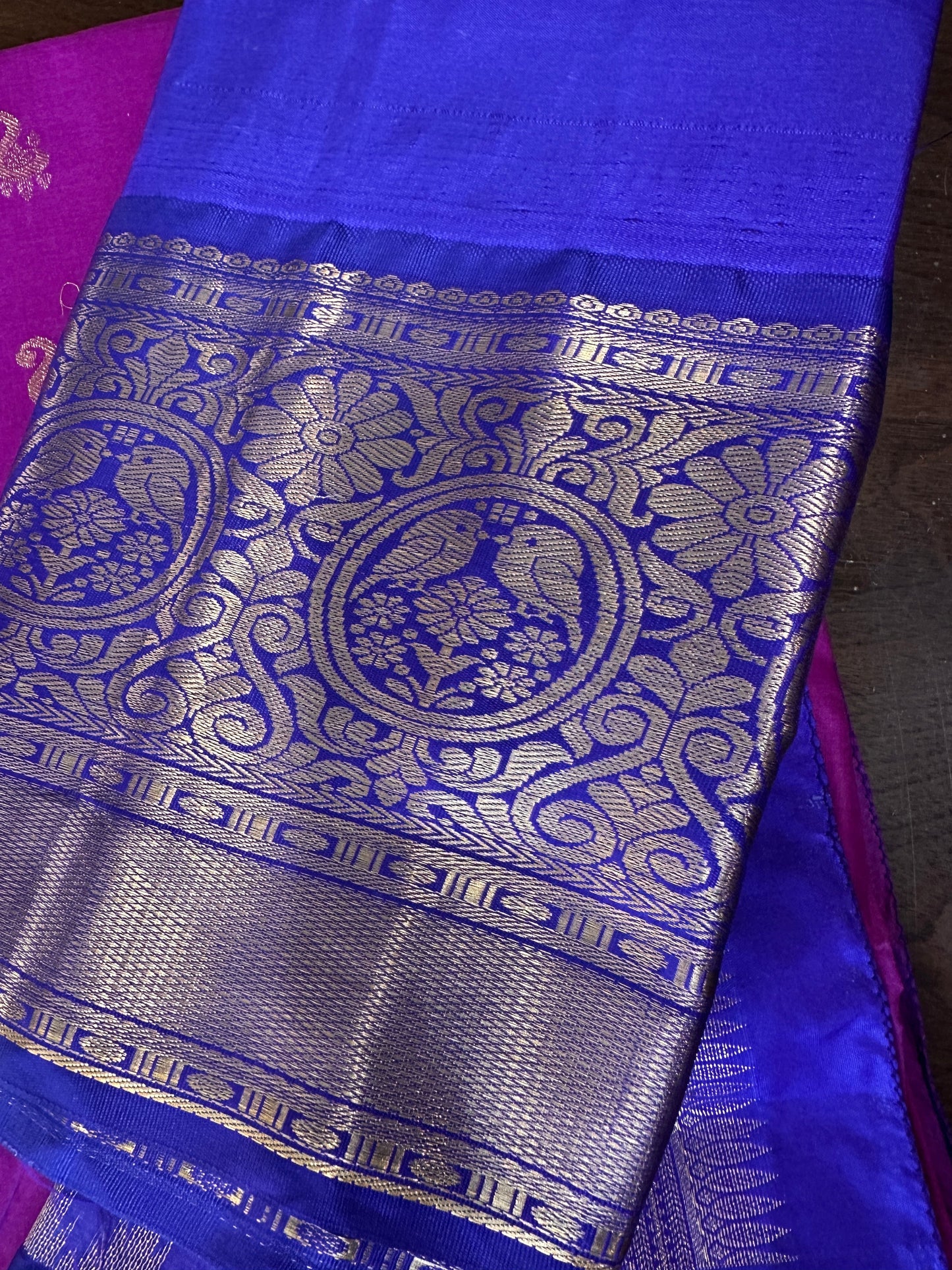 Pure Gadwal Pink and Blue Saree
