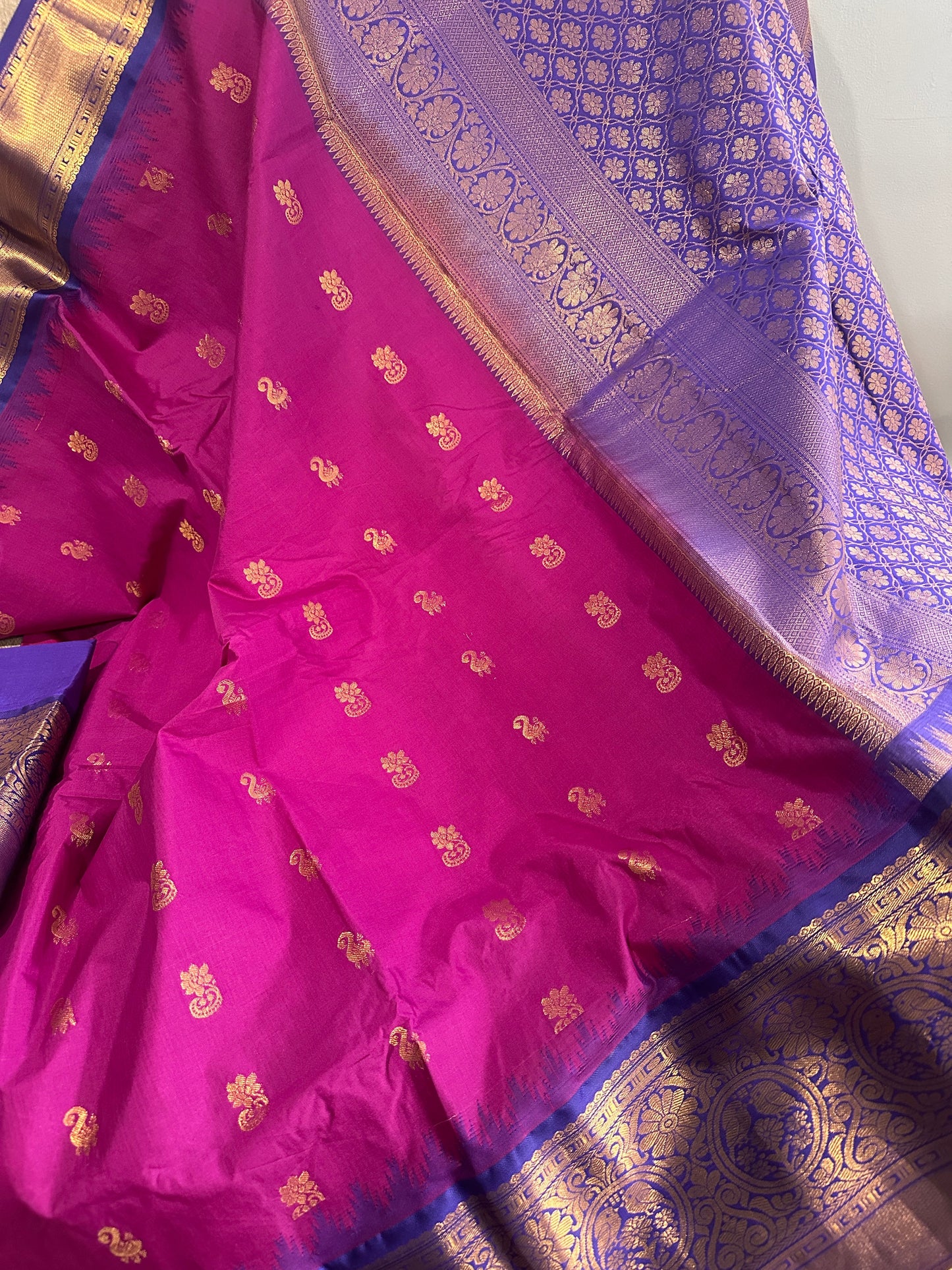 Pure Gadwal Pink and Blue Saree
