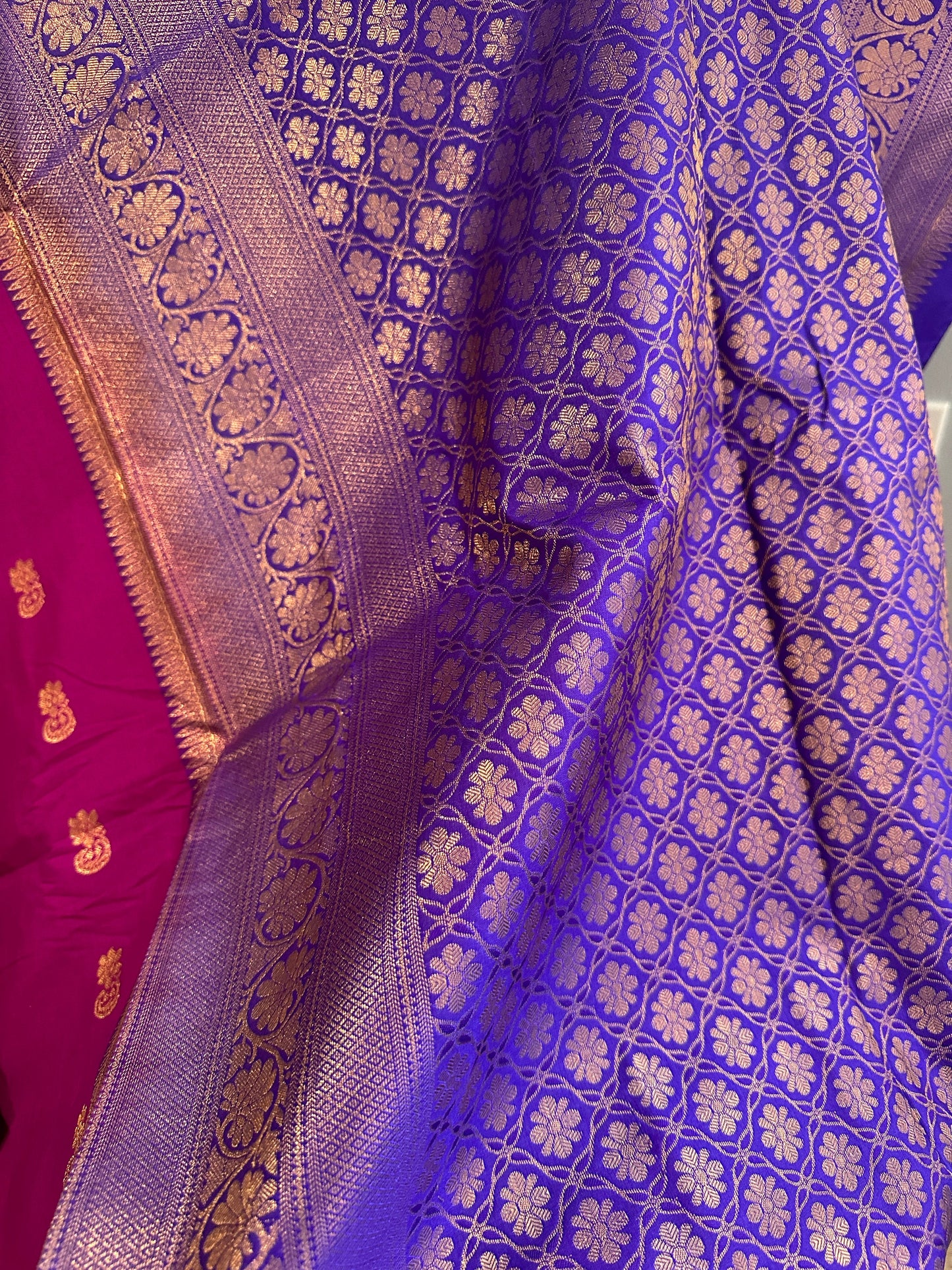 Pure Gadwal Pink and Blue Saree