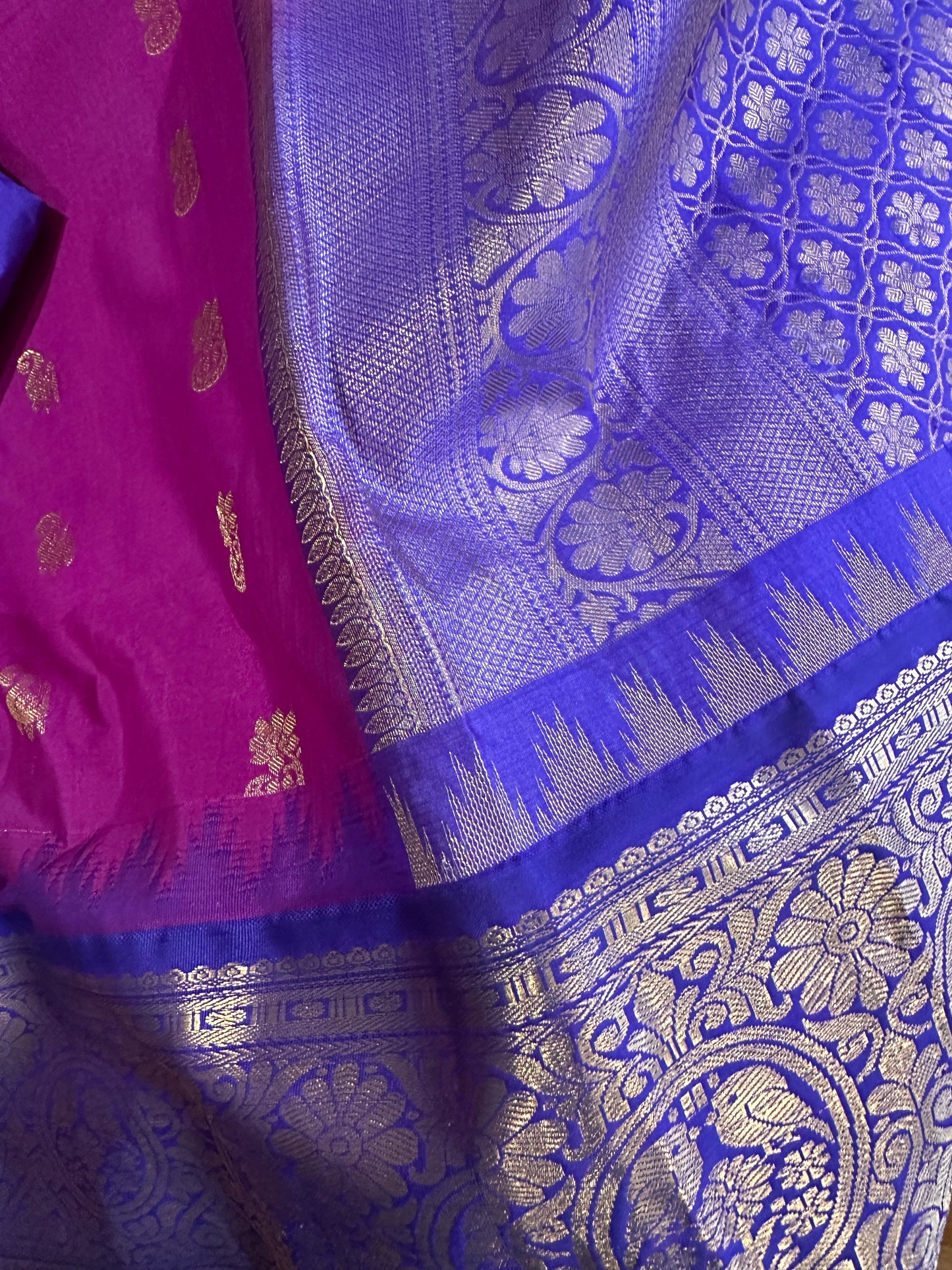 Pure Gadwal Pink and Blue Saree