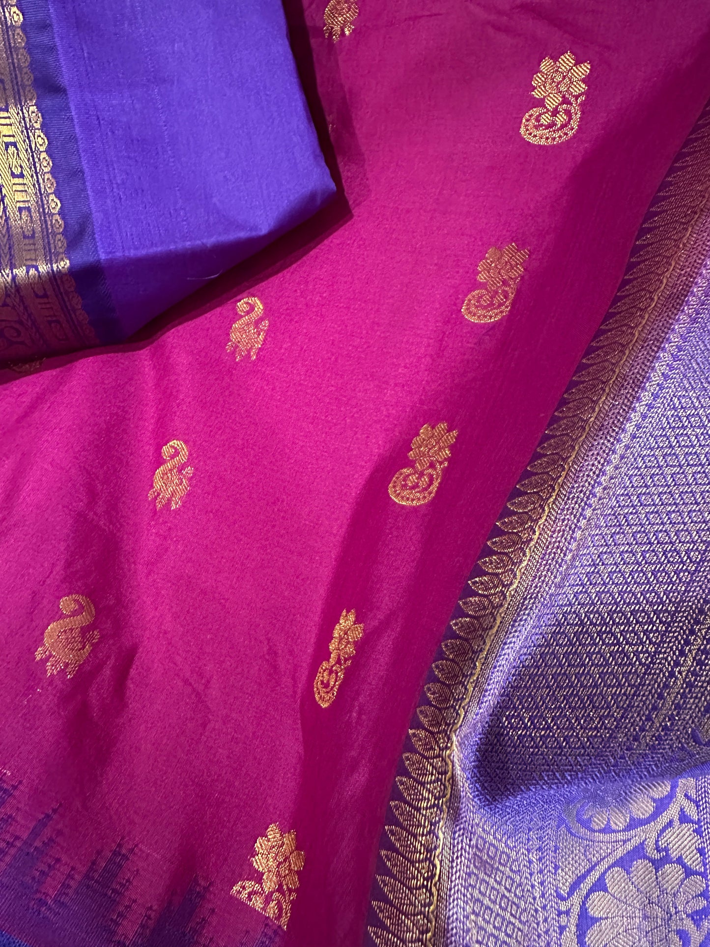 Pure Gadwal Pink and Blue Saree