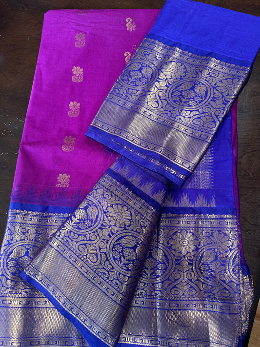 Pure Gadwal Pink and Blue Saree