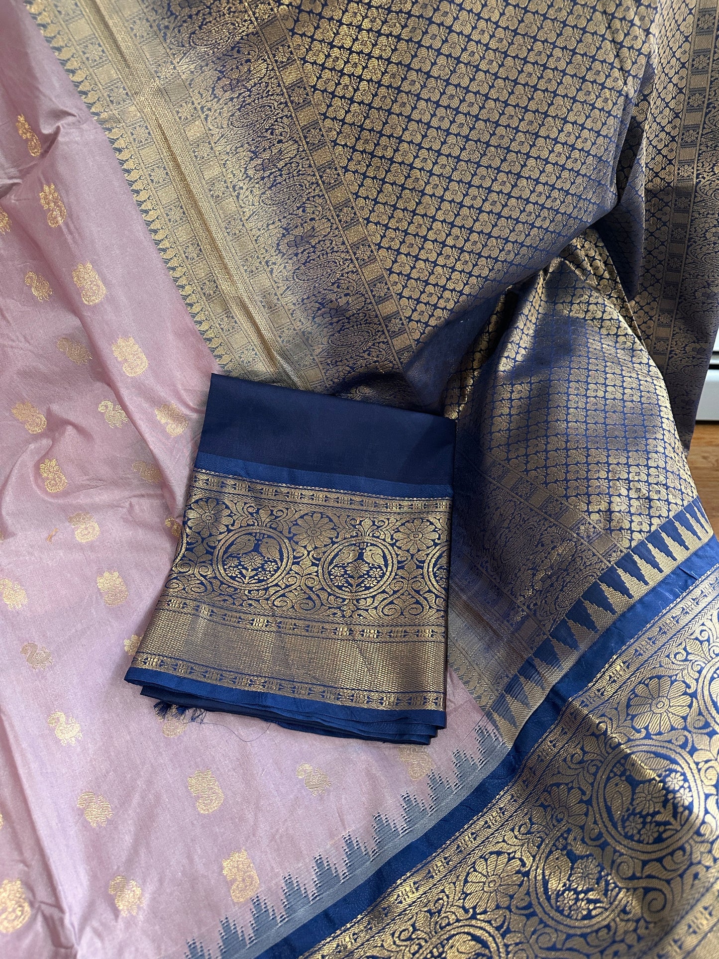 Pure Gadwal Lavender and Blue Saree