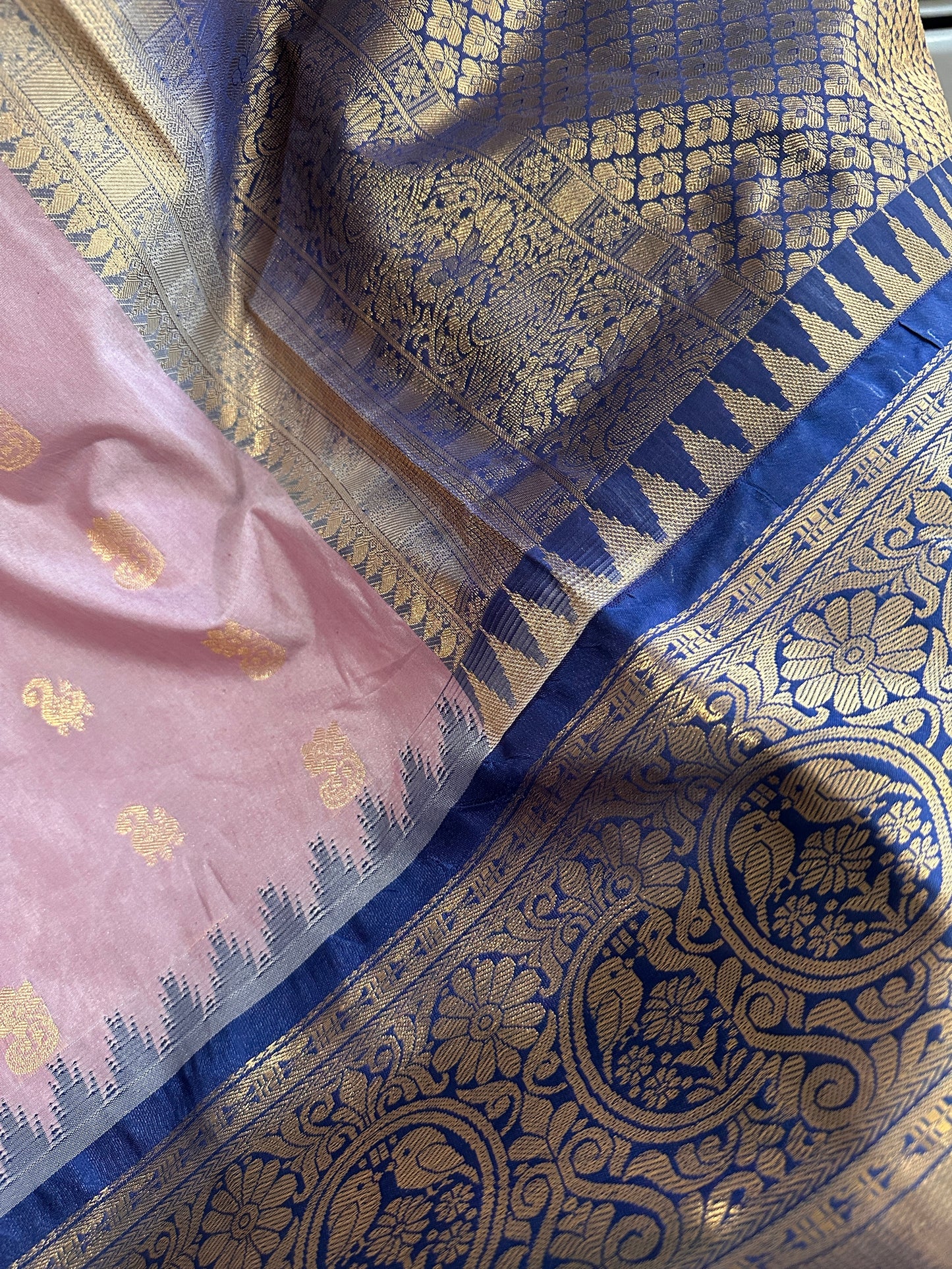 Pure Gadwal Lavender and Blue Saree