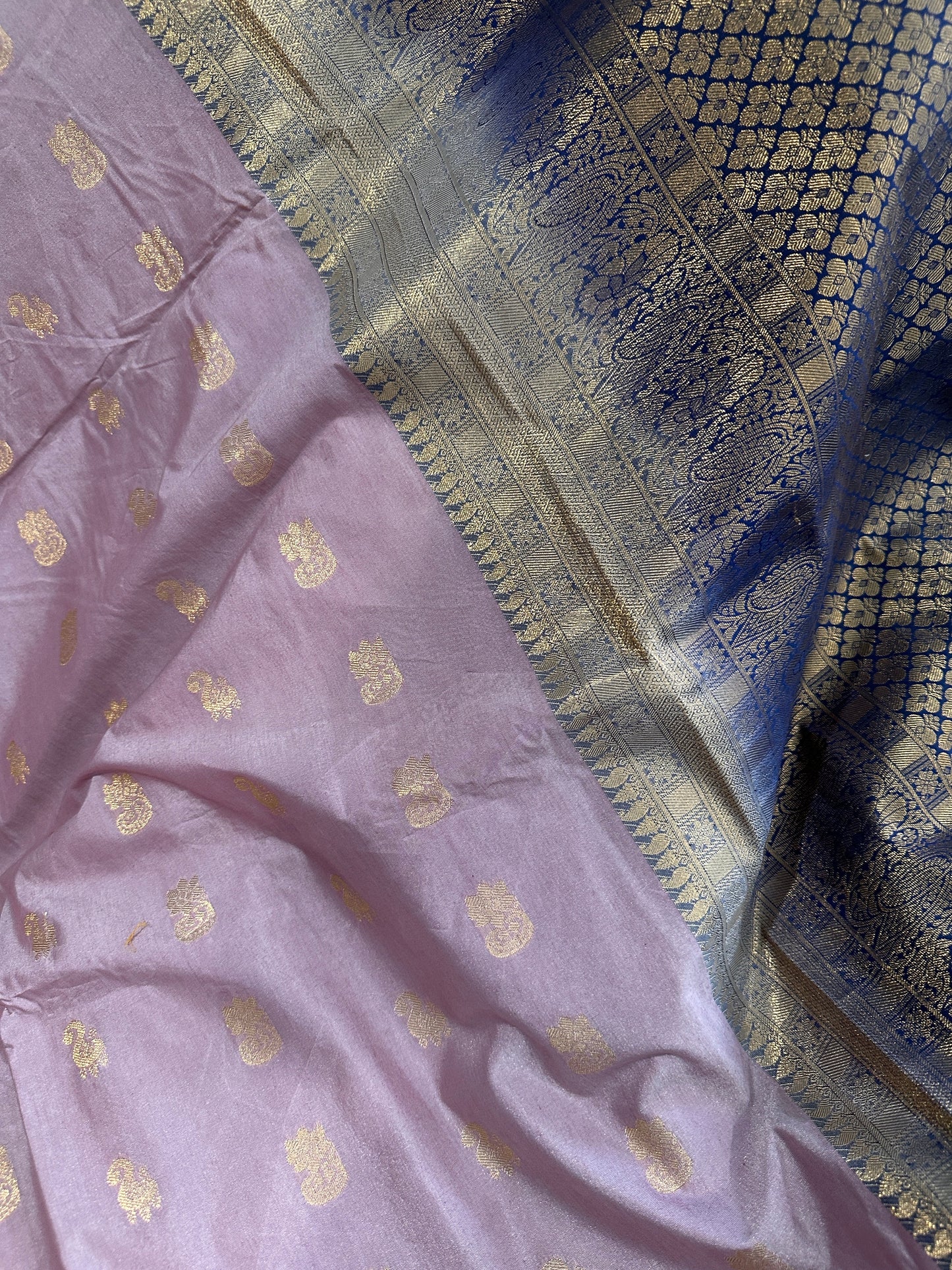 Pure Gadwal Lavender and Blue Saree