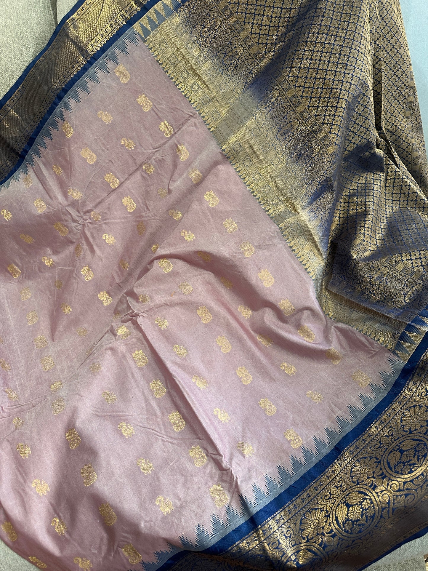Pure Gadwal Lavender and Blue Saree