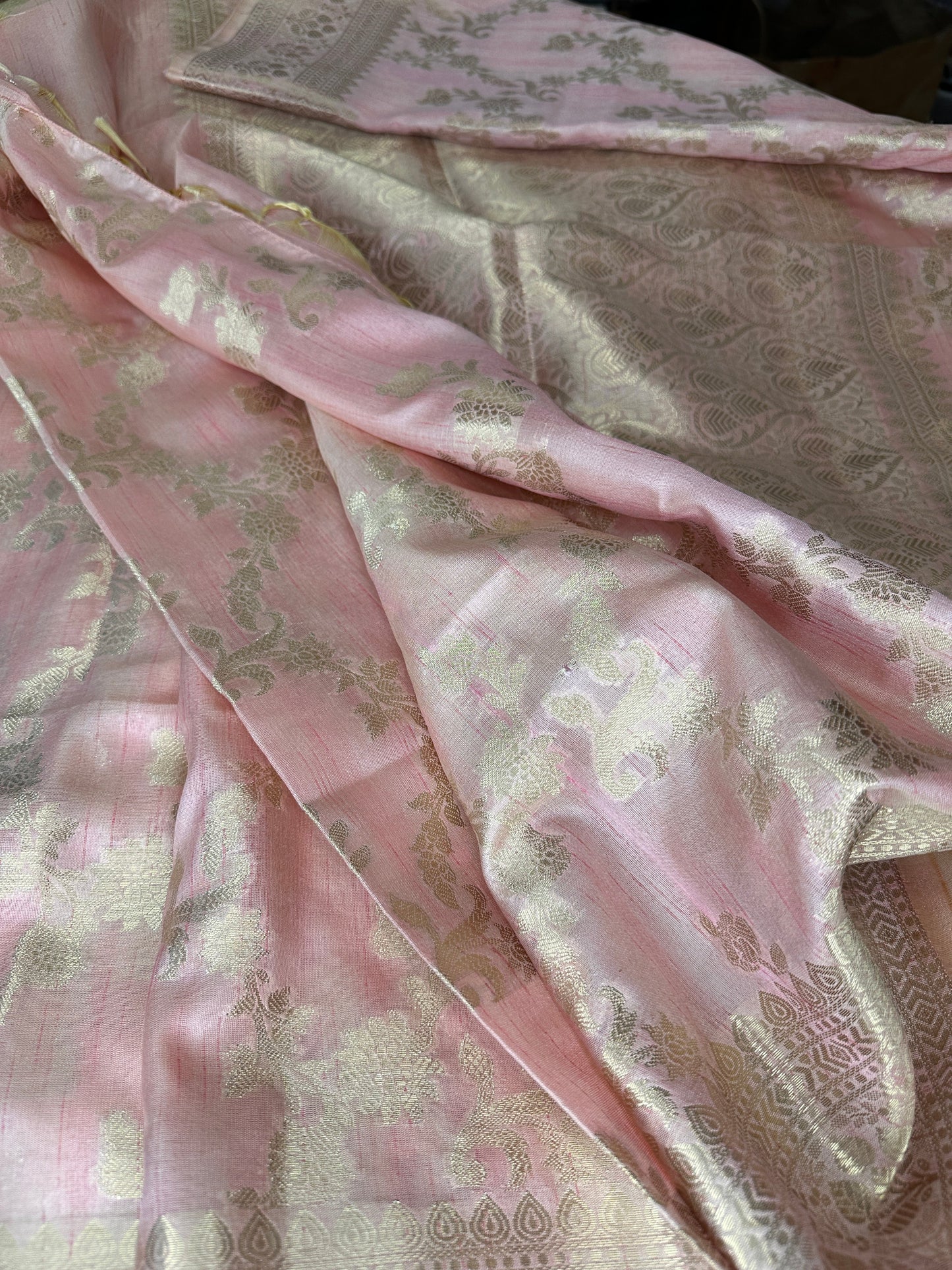 Pastel Pink Soft Silk Koyem Border Saree
