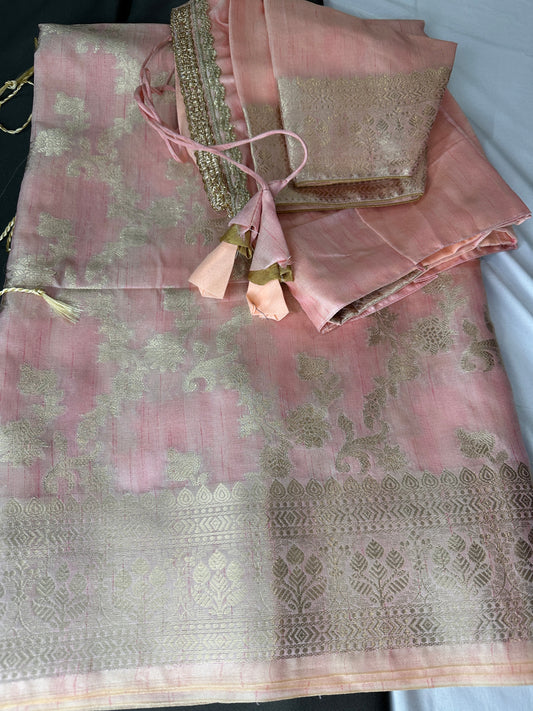 Pastel Pink Soft Silk Koyem Border Saree